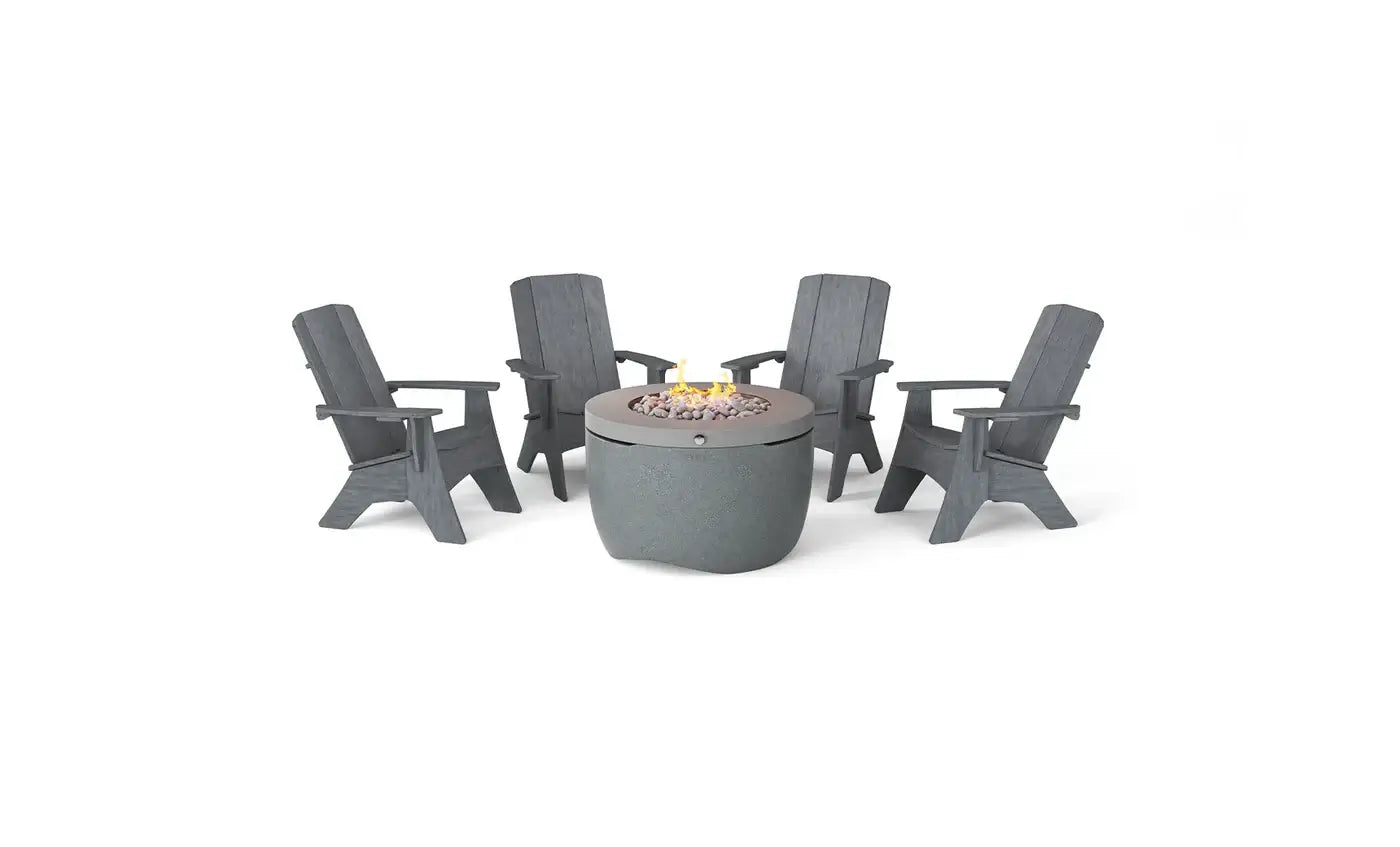 Ledge Halo Propane 40" Firepit with Set of 4 Adirondack Chairs