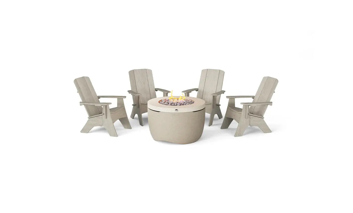 Ledge Halo Propane 40" Firepit with Set of 4 Adirondack Chairs