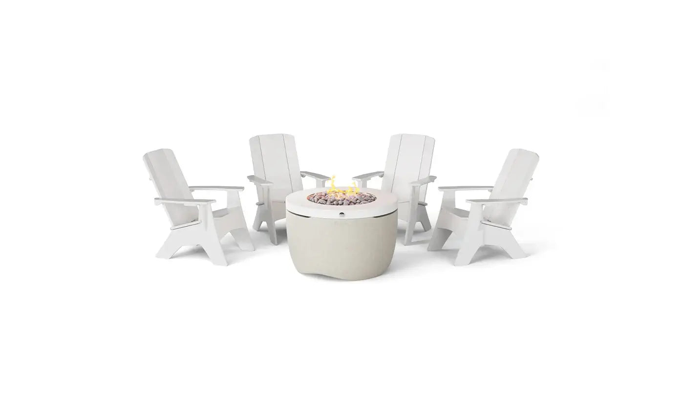 Ledge Halo Propane 40" Firepit with Set of 4 Adirondack Chairs