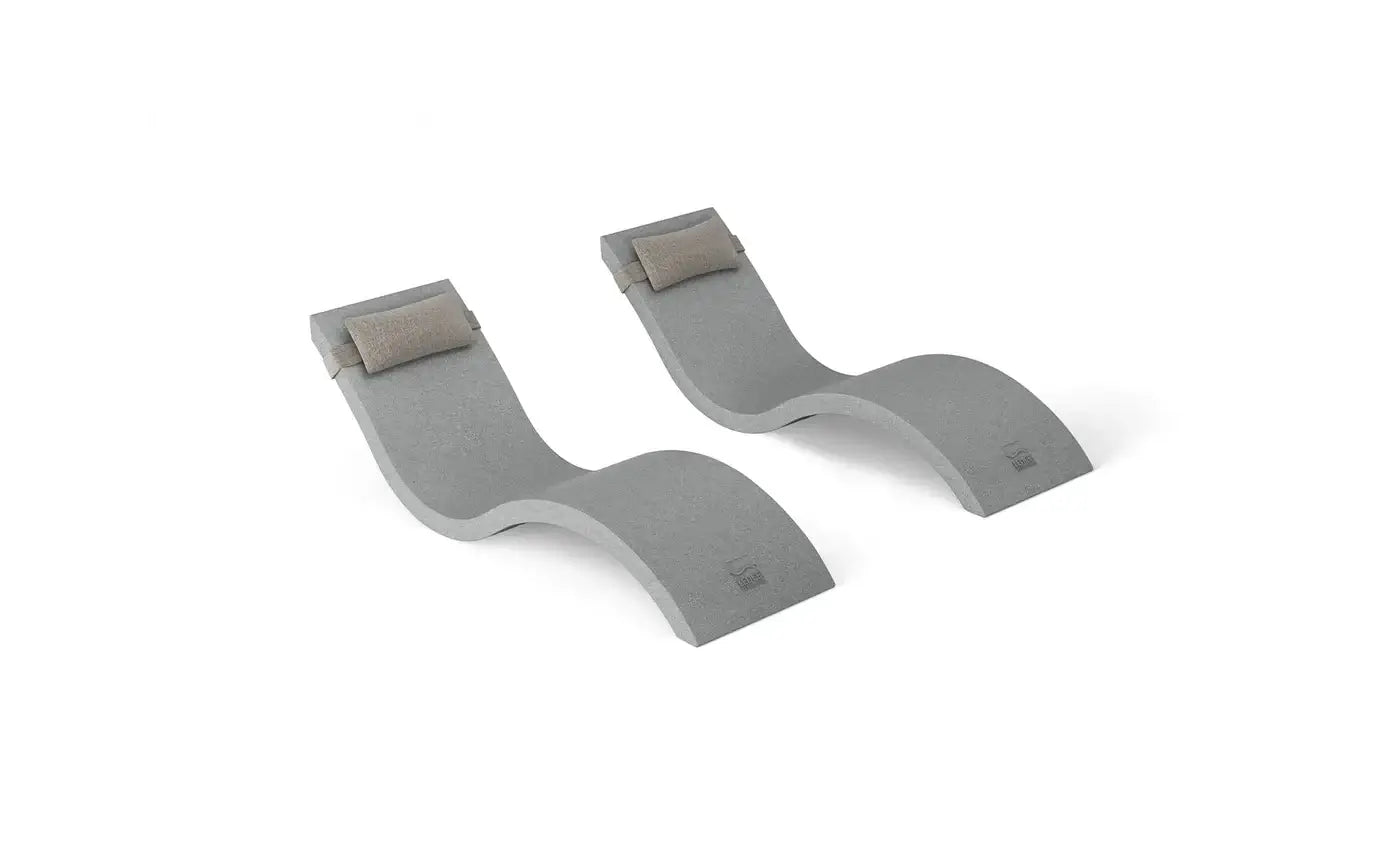 This luxurious set includes two Signature In-Pool Chaise Loungers and two matching Headrest Pillows, designed for ultimate comfort on your pool’s tanning ledge, baja shelf, or sun shelf with water depths of 0-9 inches.