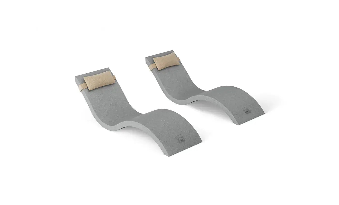 This luxurious set includes two Signature In-Pool Chaise Loungers and two matching Headrest Pillows, designed for ultimate comfort on your pool’s tanning ledge, baja shelf, or sun shelf with water depths of 0-9 inches.