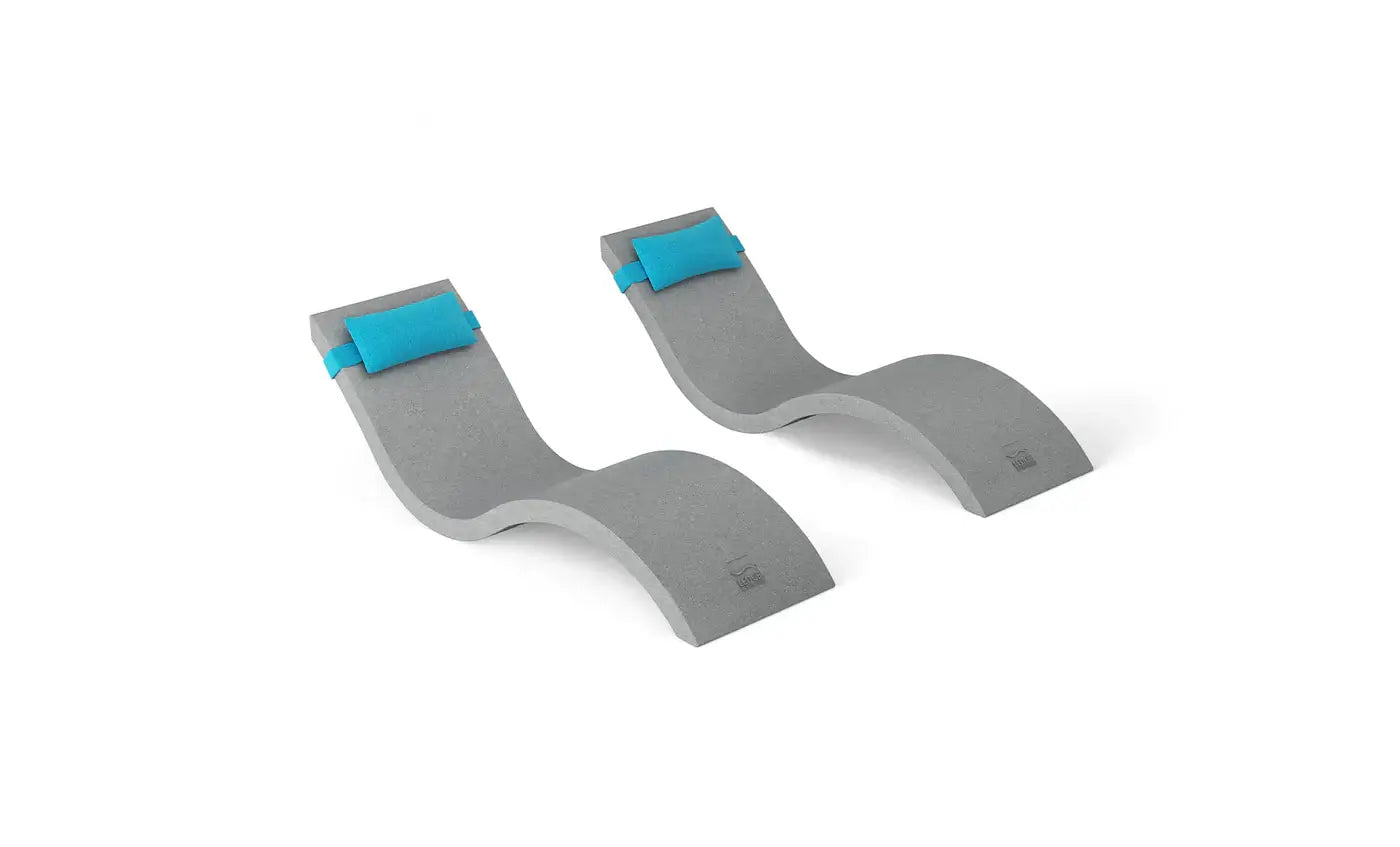 This luxurious set includes two Signature In-Pool Chaise Loungers and two matching Headrest Pillows, designed for ultimate comfort on your pool’s tanning ledge, baja shelf, or sun shelf with water depths of 0-9 inches.