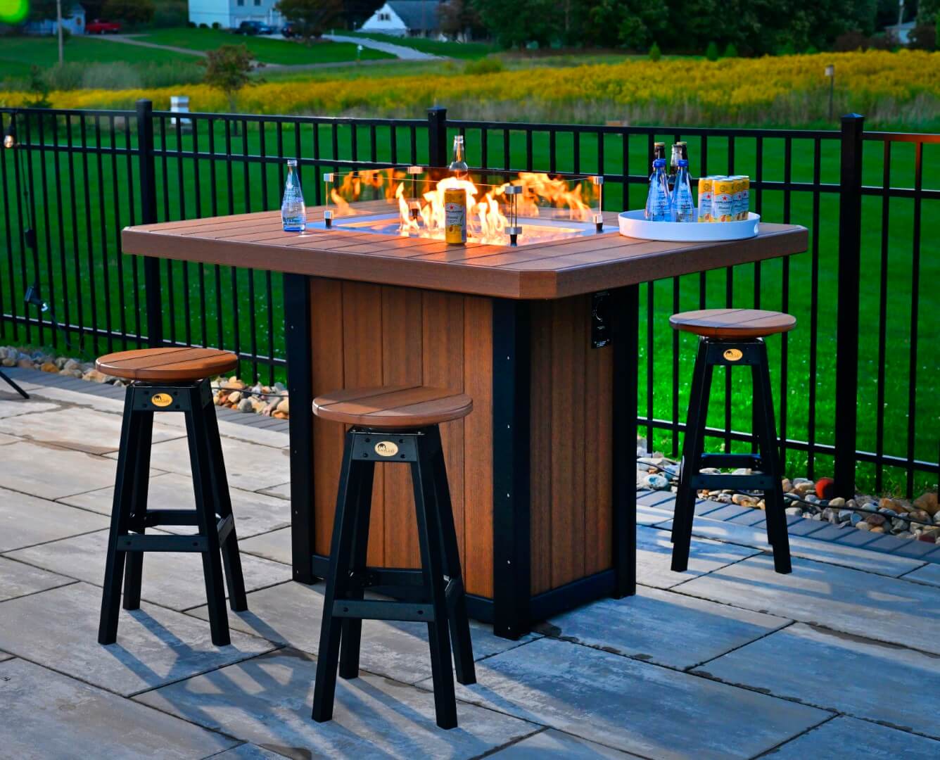 LuxCraft Lumin Fire Table 62" Rectangular Set (Bar Stools)