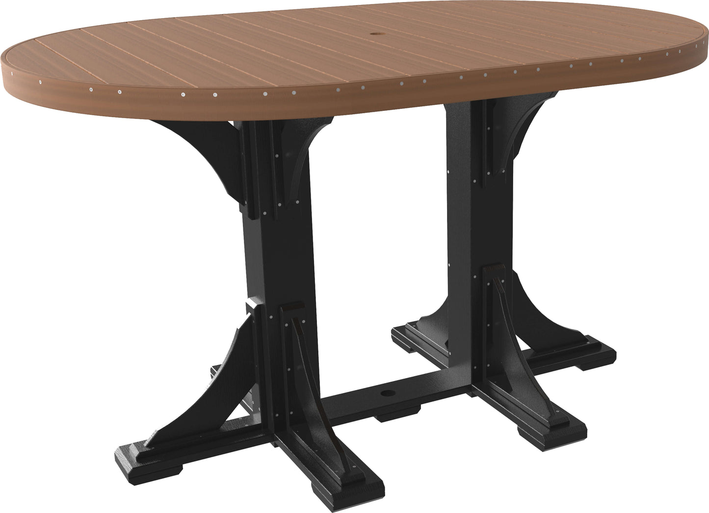LuxCraft 6' Oval Outdoor Dining Table features umbrella hole for added shade and variety of color options