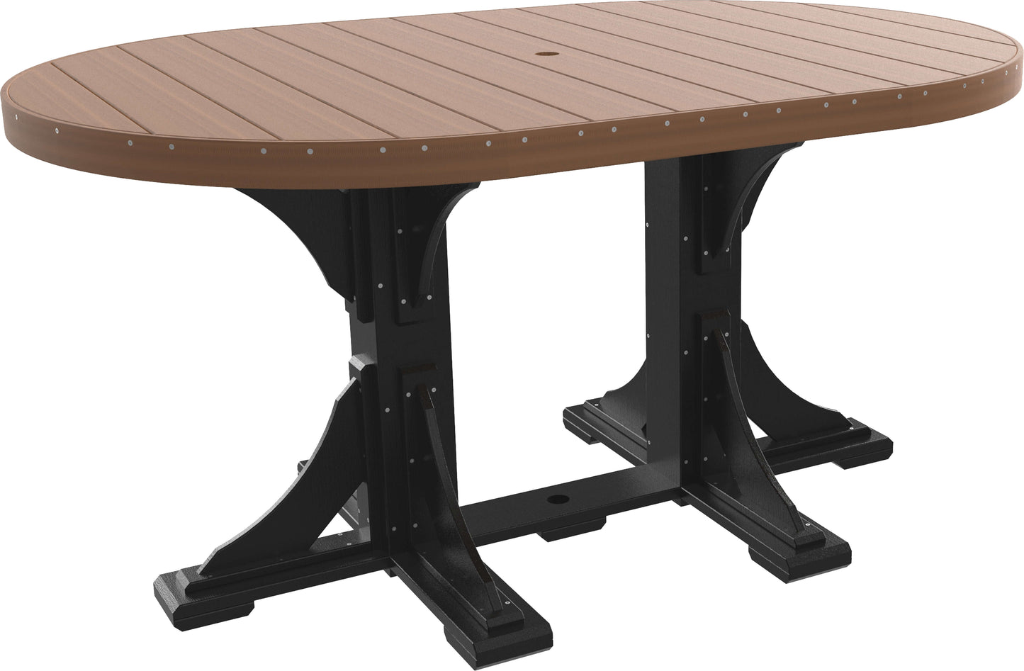 LuxCraft 6' Oval Outdoor Dining Table features umbrella hole for added shade and variety of color options