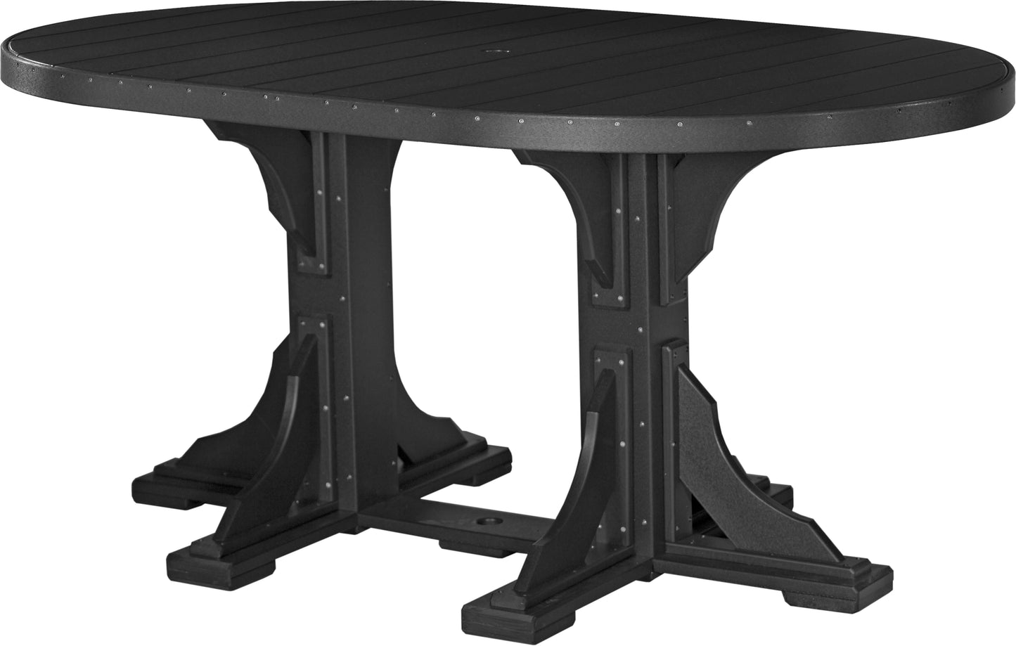 LuxCraft 6' Oval Outdoor Dining Table features umbrella hole for added shade and variety of color options