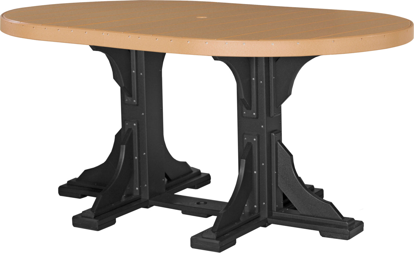 LuxCraft 6' Oval Outdoor Dining Table features umbrella hole for added shade and variety of color options