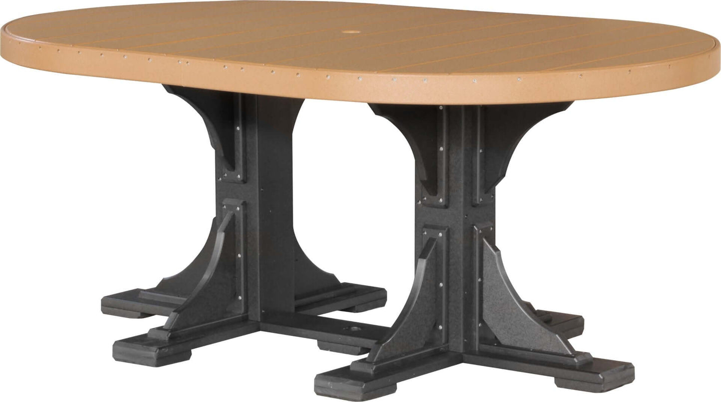 LuxCraft 6' Oval Outdoor Dining Table features umbrella hole for added shade and variety of color options