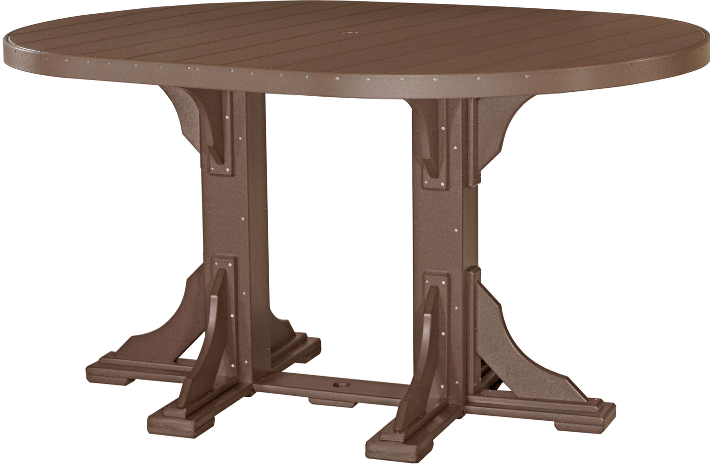 LuxCraft 6' Oval Outdoor Dining Table features umbrella hole for added shade and variety of color options