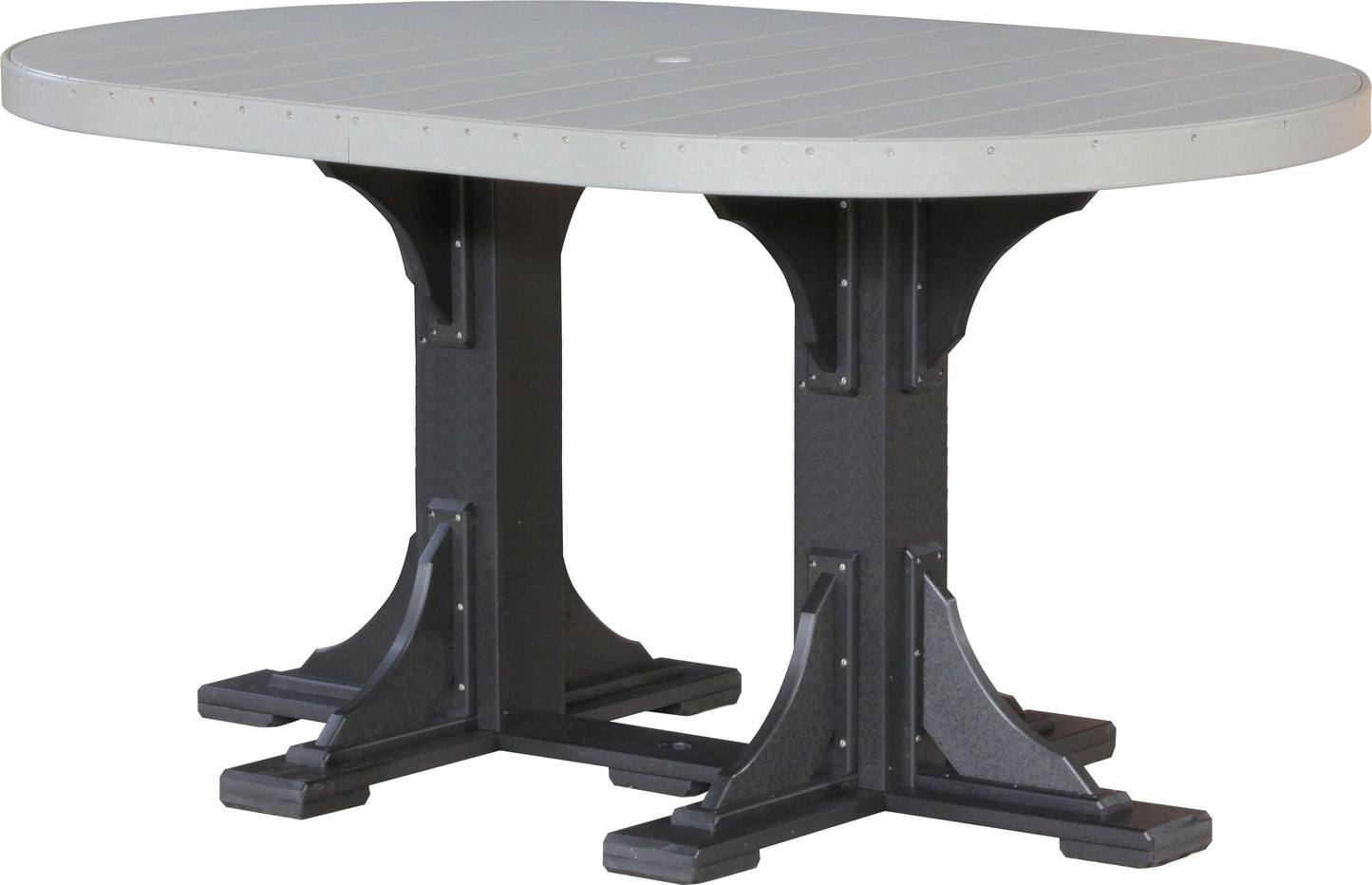 LuxCraft 6' Oval Outdoor Dining Table features umbrella hole for added shade and variety of color options