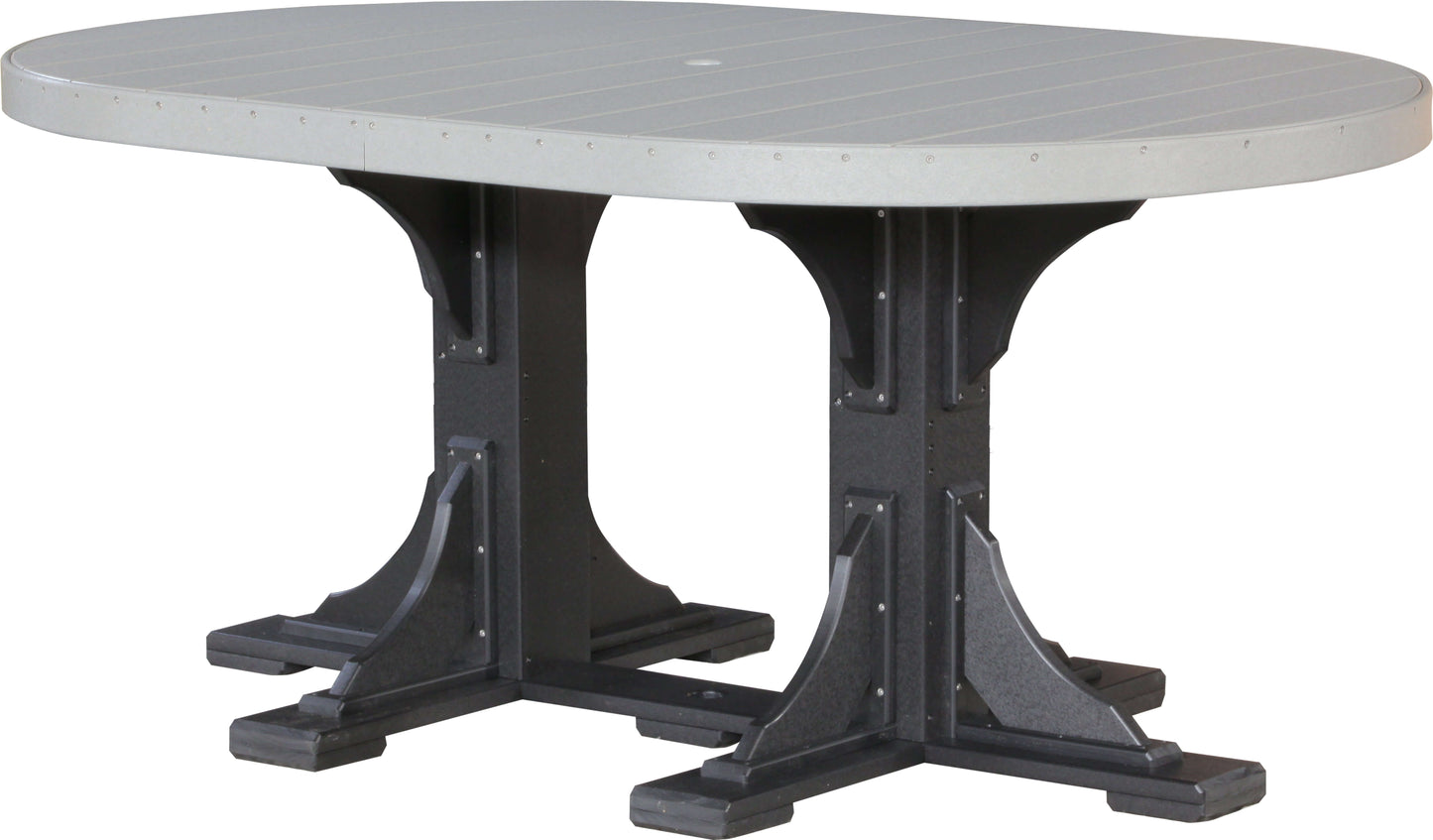 LuxCraft 6' Oval Outdoor Dining Table features umbrella hole for added shade and variety of color options
