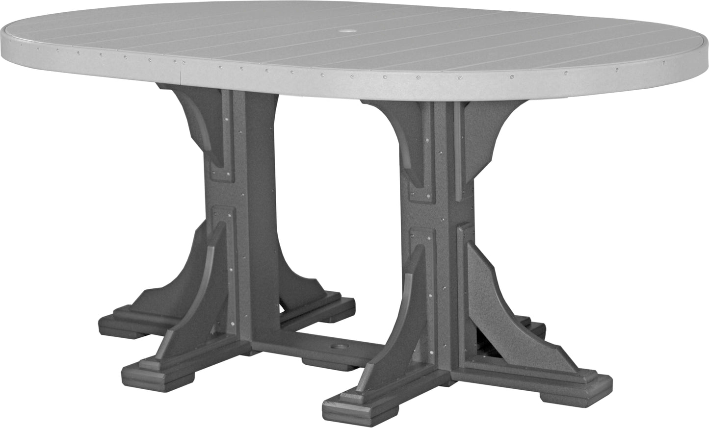 LuxCraft 6' Oval Outdoor Dining Table features umbrella hole for added shade and variety of color options