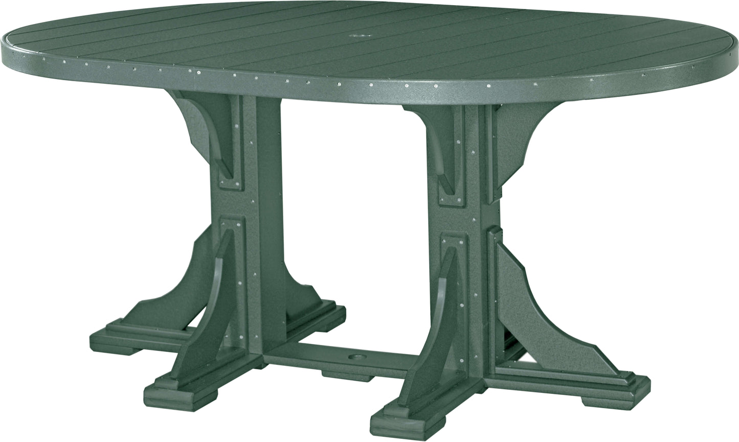 LuxCraft 6' Oval Outdoor Dining Table features umbrella hole for added shade and variety of color options