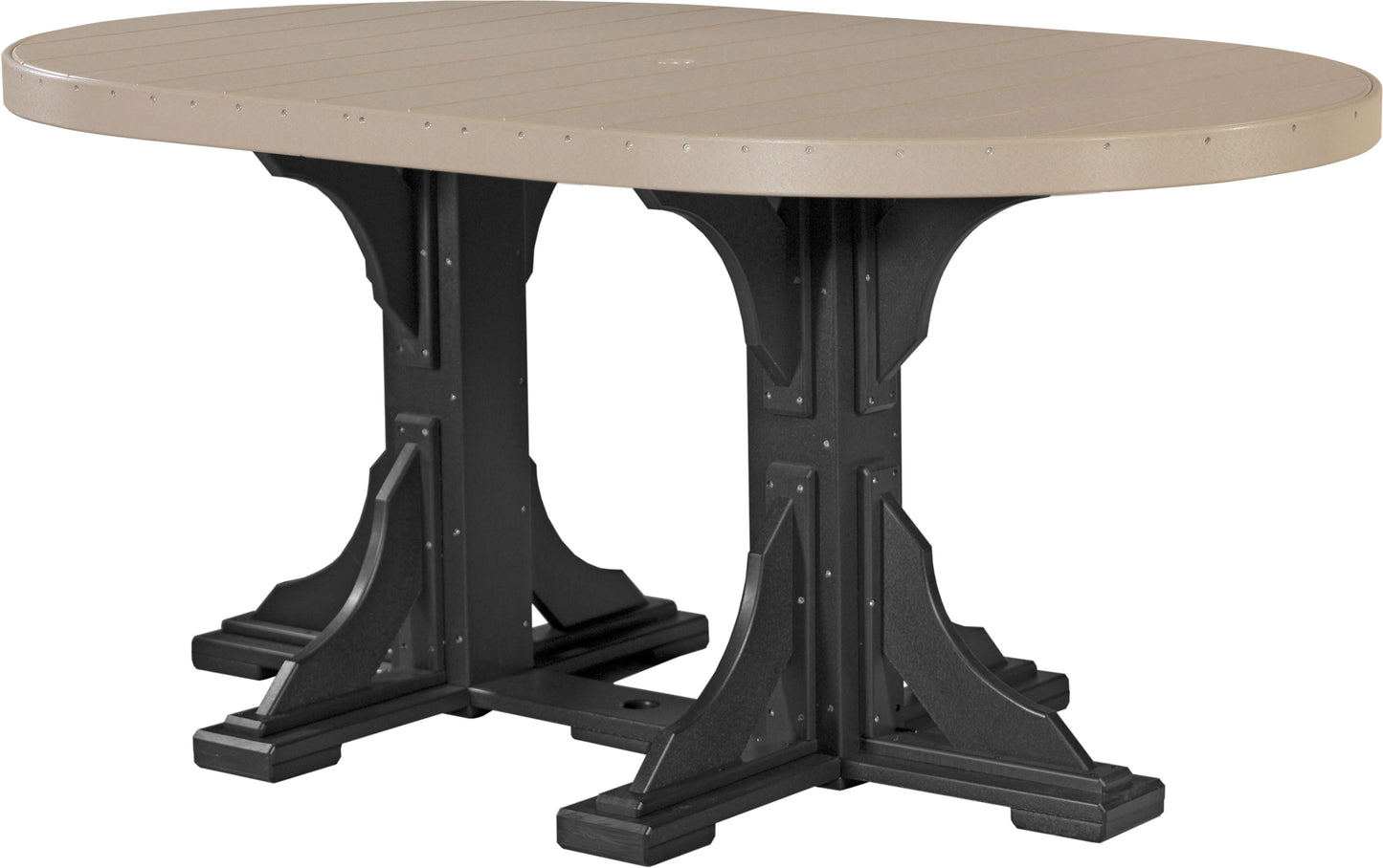 LuxCraft 6' Oval Outdoor Dining Table features umbrella hole for added shade and variety of color options