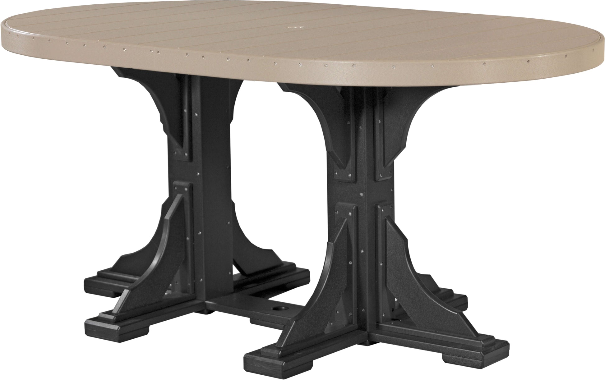 LuxCraft 6' Oval Outdoor Dining Table features umbrella hole for added shade and variety of color options