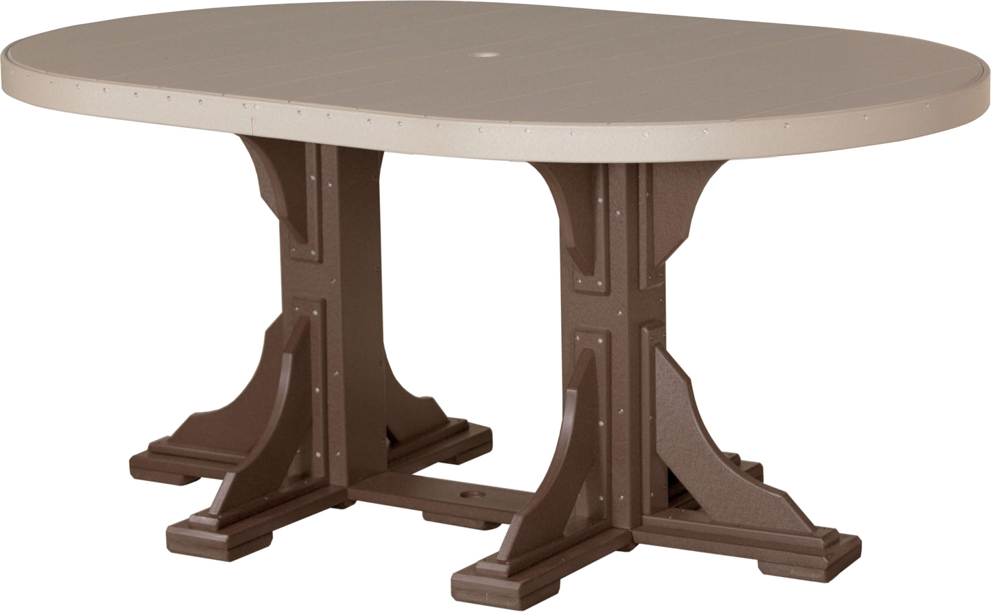 LuxCraft 6' Oval Outdoor Dining Table features umbrella hole for added shade and variety of color options