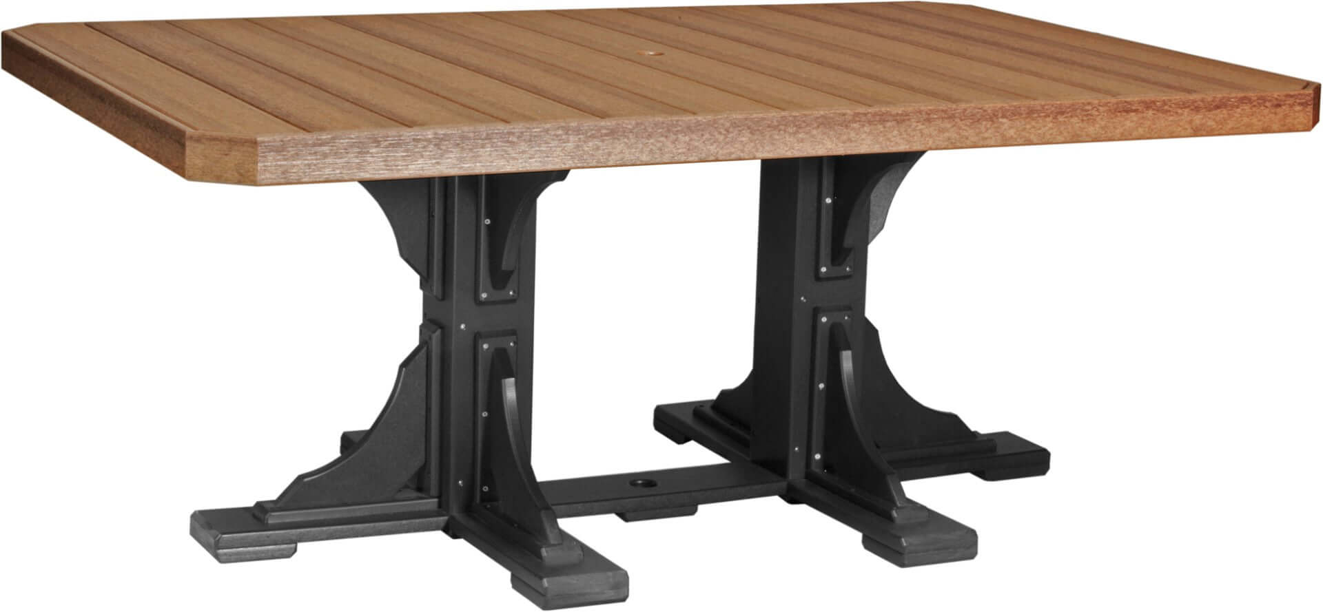 LuxCraft 6-foot rectangular Outdoor Dining Table features umbrella hole for added shade and variety of color options