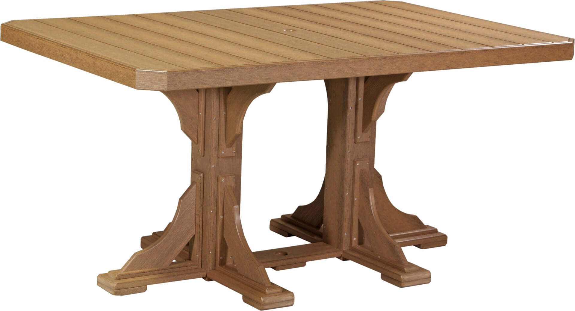 LuxCraft 6-foot rectangular Outdoor Dining Table features umbrella hole for added shade and variety of color options