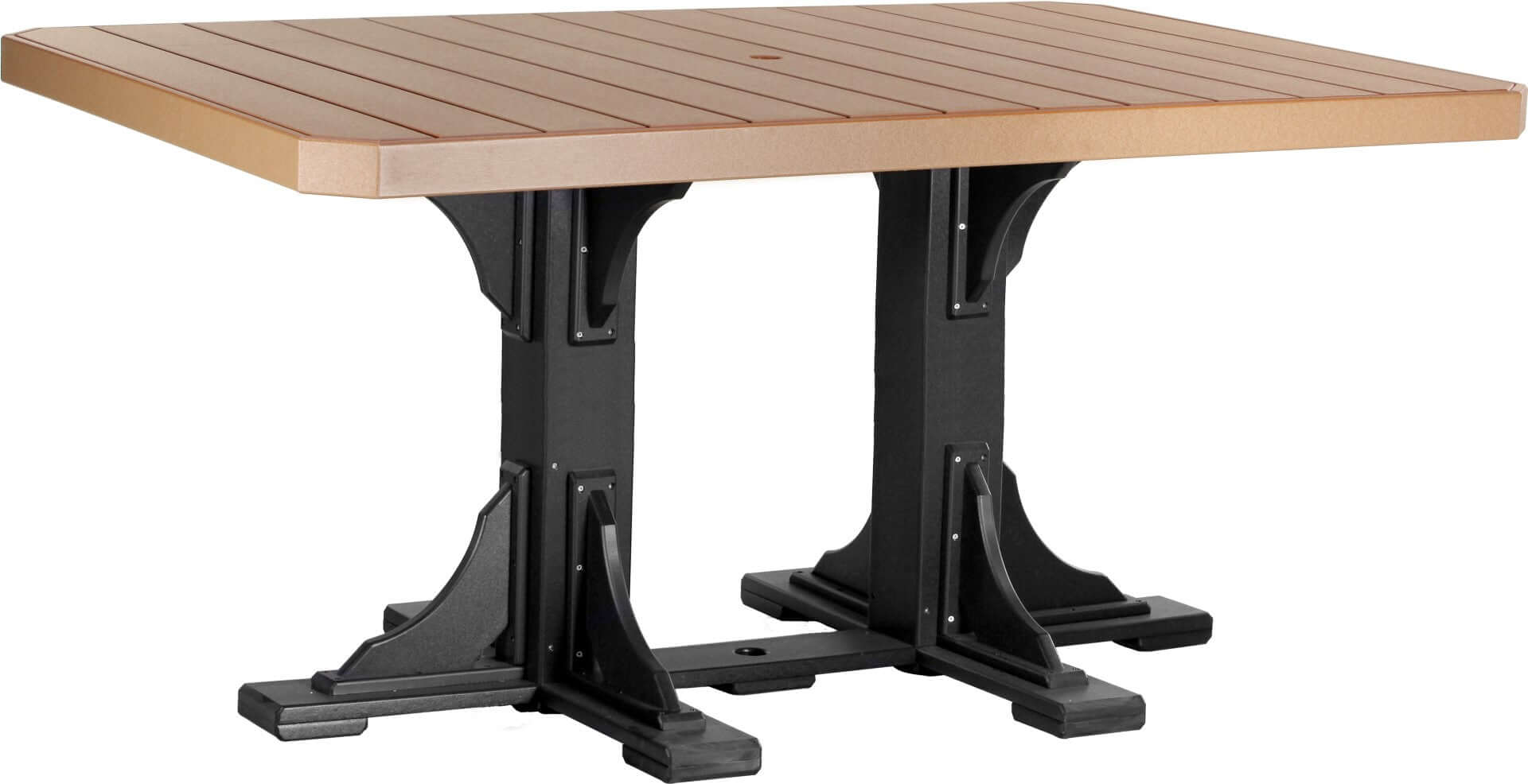 LuxCraft 6-foot rectangular Outdoor Dining Table features umbrella hole for added shade and variety of color options