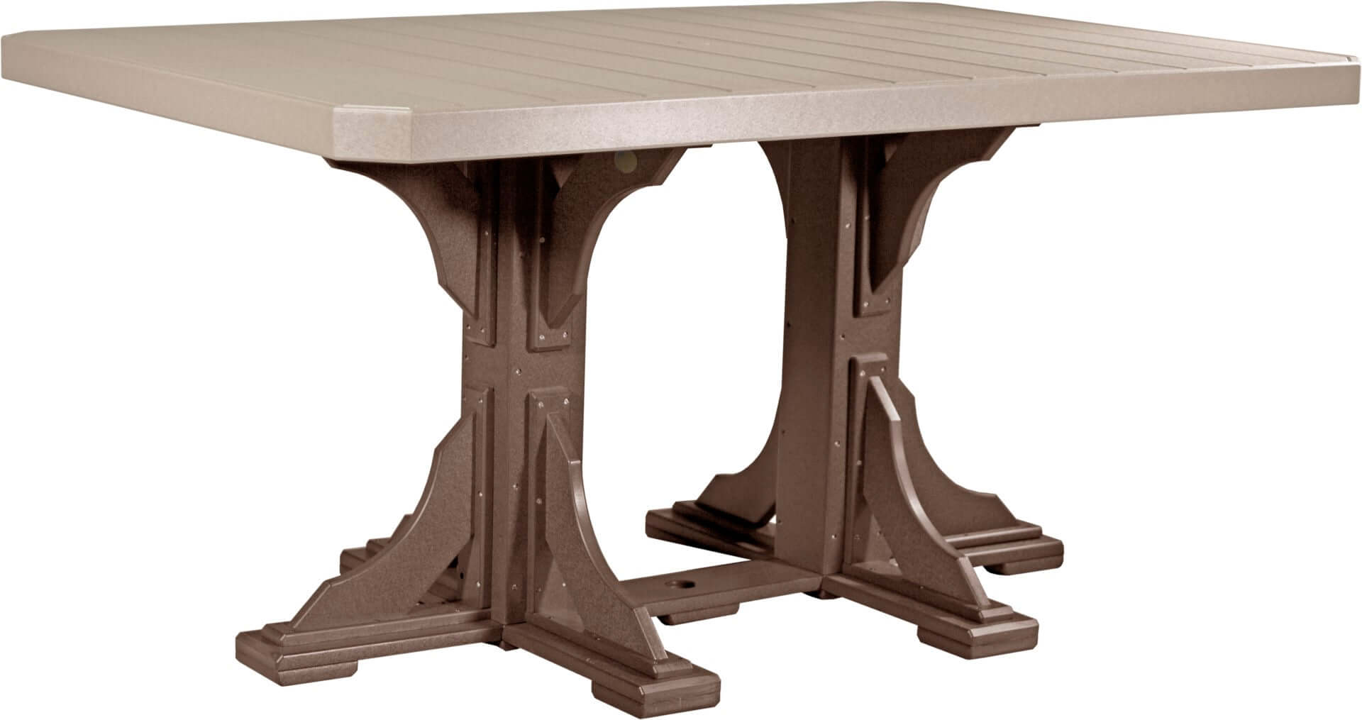 LuxCraft 6-foot rectangular Outdoor Dining Table features umbrella hole for added shade and variety of color options