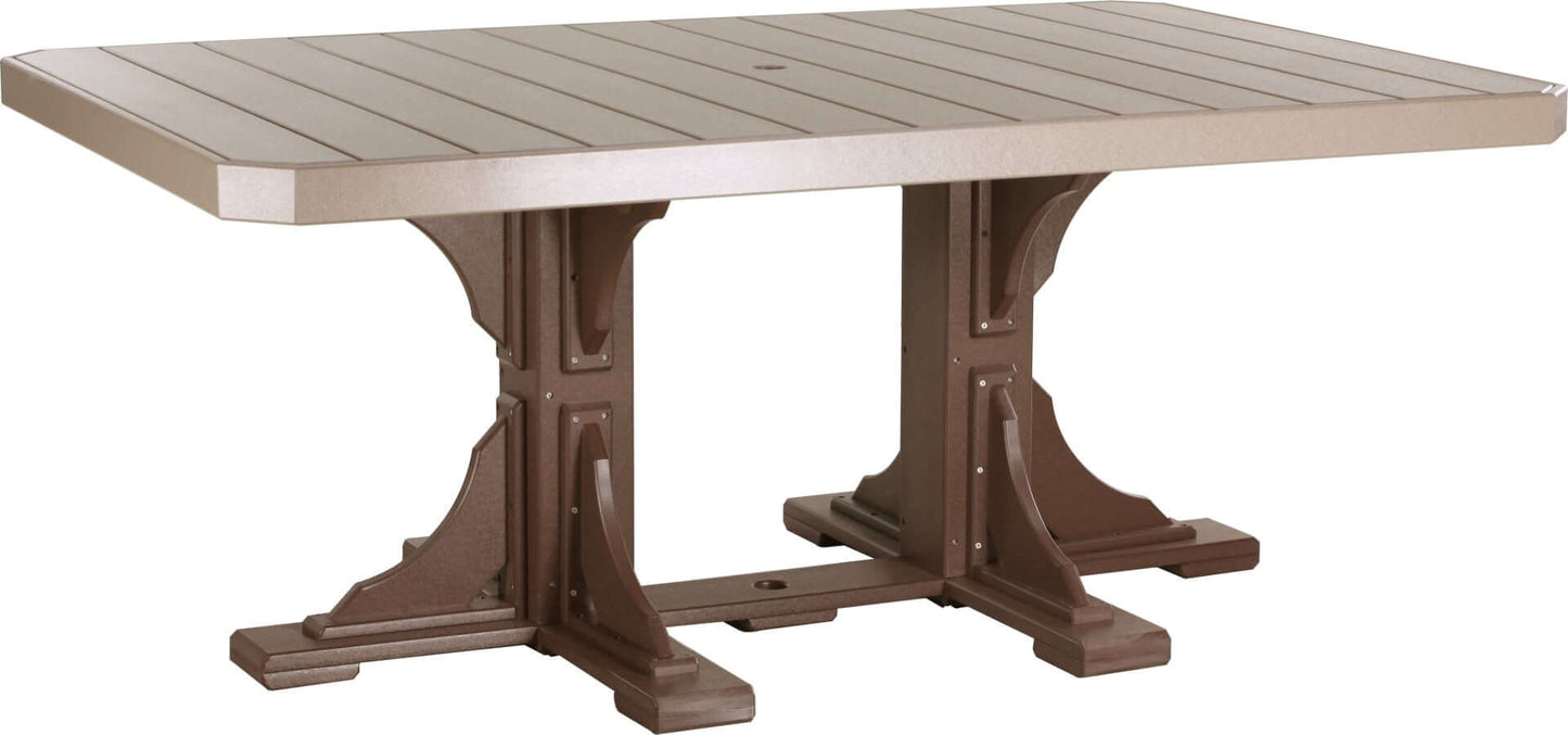 LuxCraft 6-foot rectangular Outdoor Dining Table features umbrella hole for added shade and variety of color options