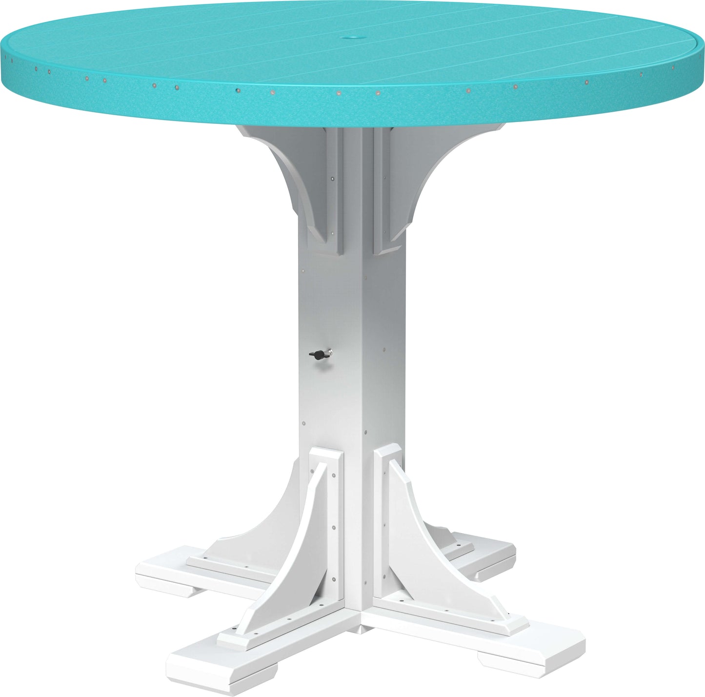 LuxCraft 4' Round Outdoor Dining Table features umbrella hole for added shade and variety of color options