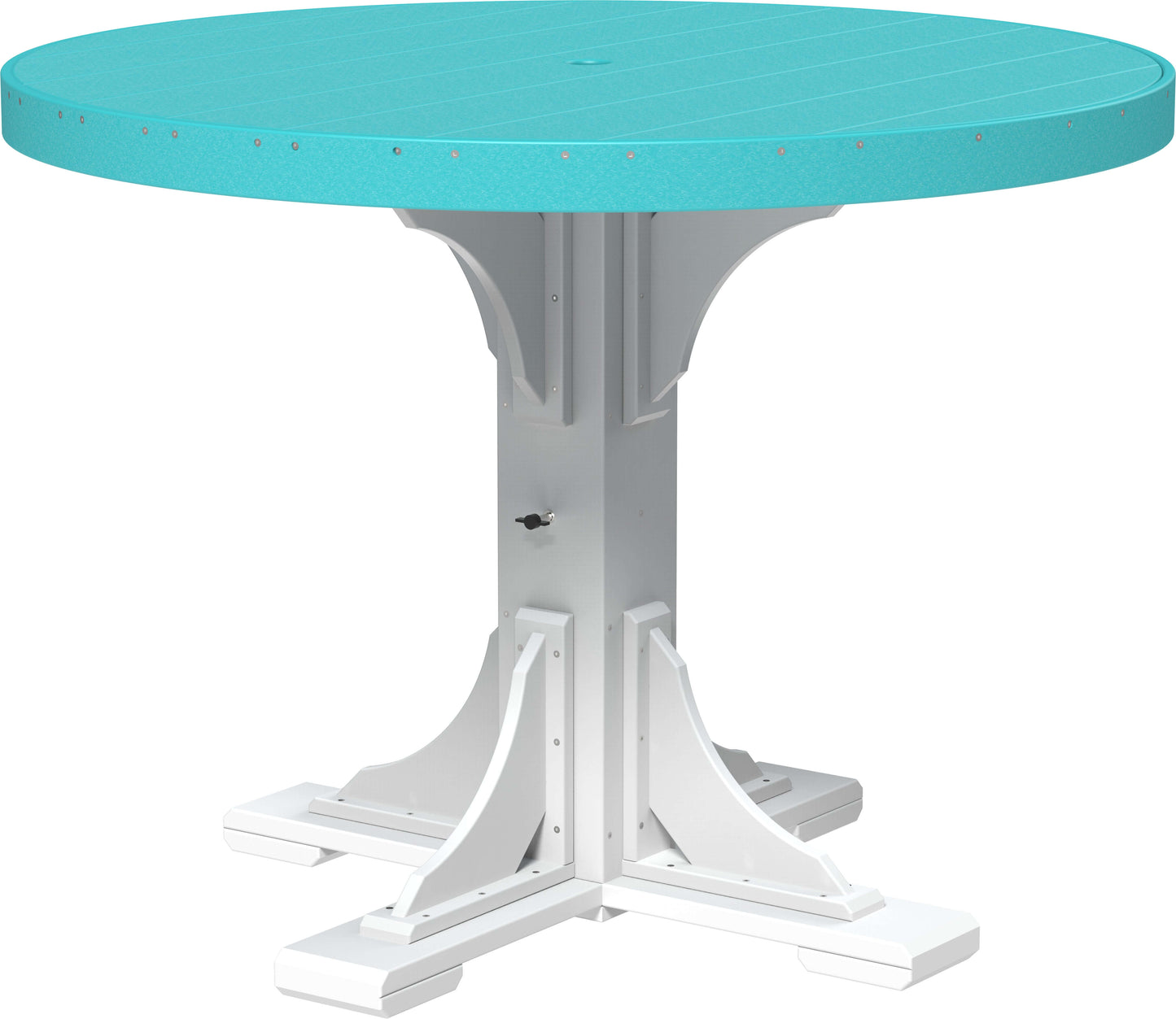 LuxCraft 4' Round Outdoor Dining Table features umbrella hole for added shade and variety of color options