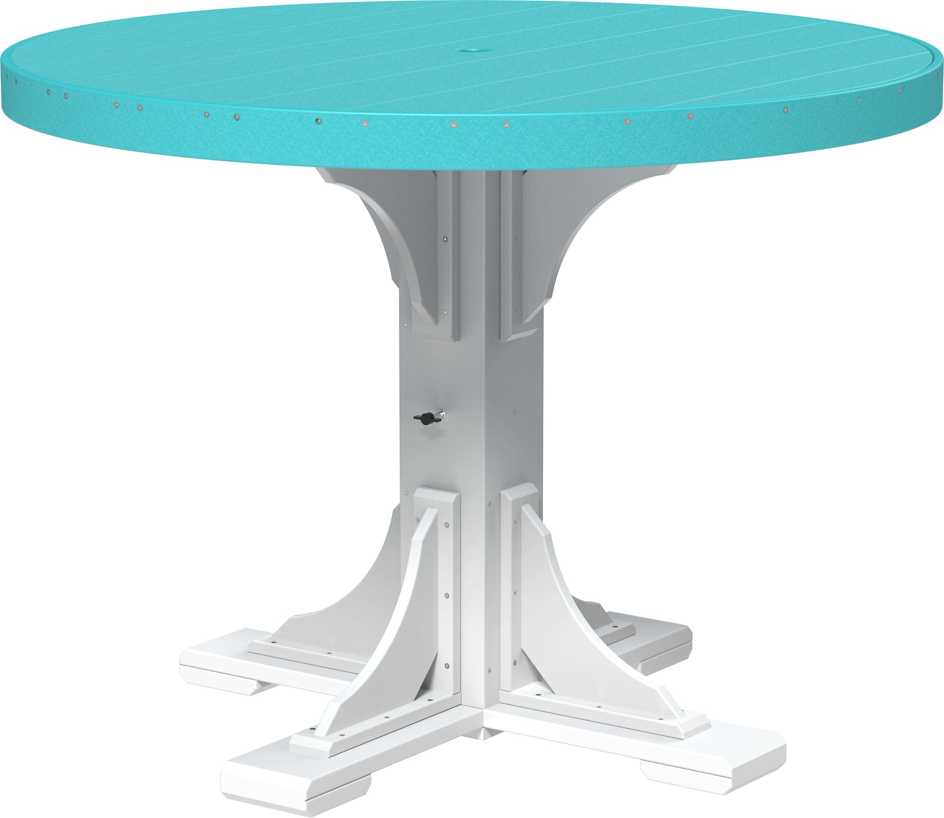 LuxCraft 4' Round Outdoor Dining Table features umbrella hole for added shade and variety of color options