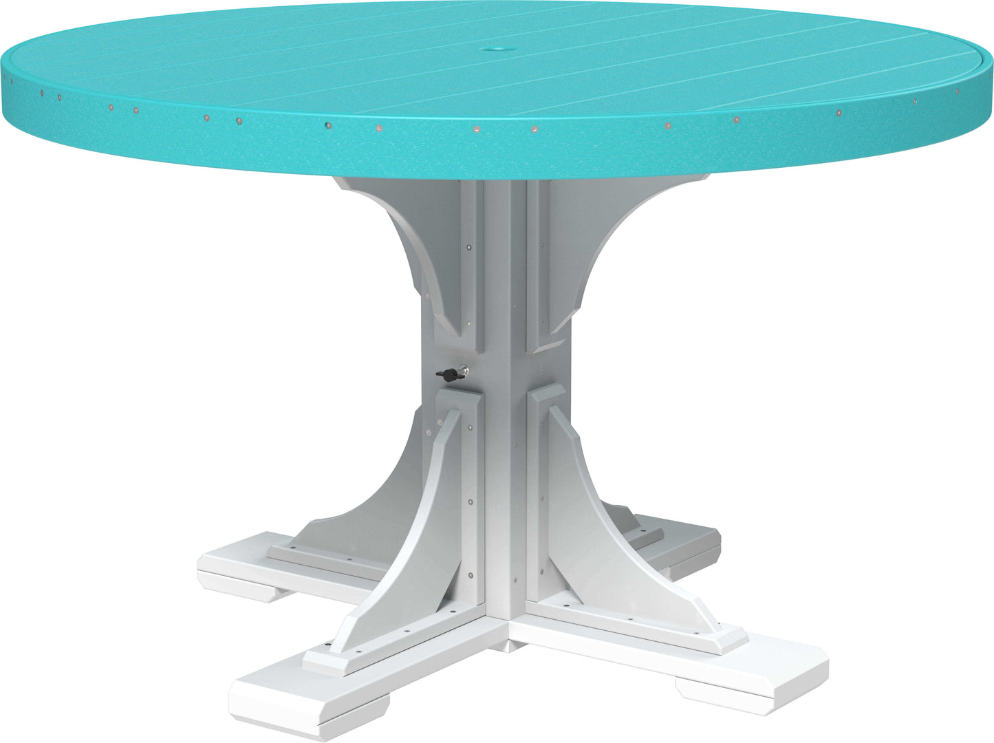 LuxCraft 4' Round Outdoor Dining Table features umbrella hole for added shade and variety of color options