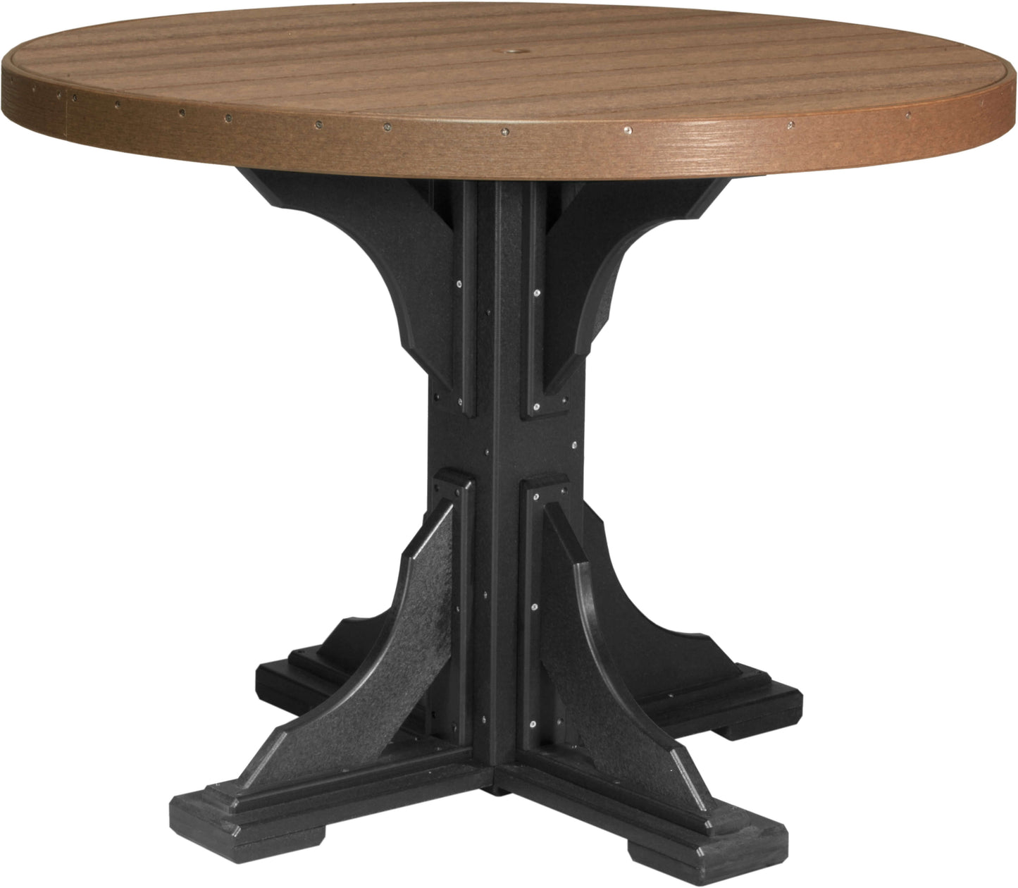 LuxCraft 4' Round Outdoor Dining Table features umbrella hole for added shade and variety of color options