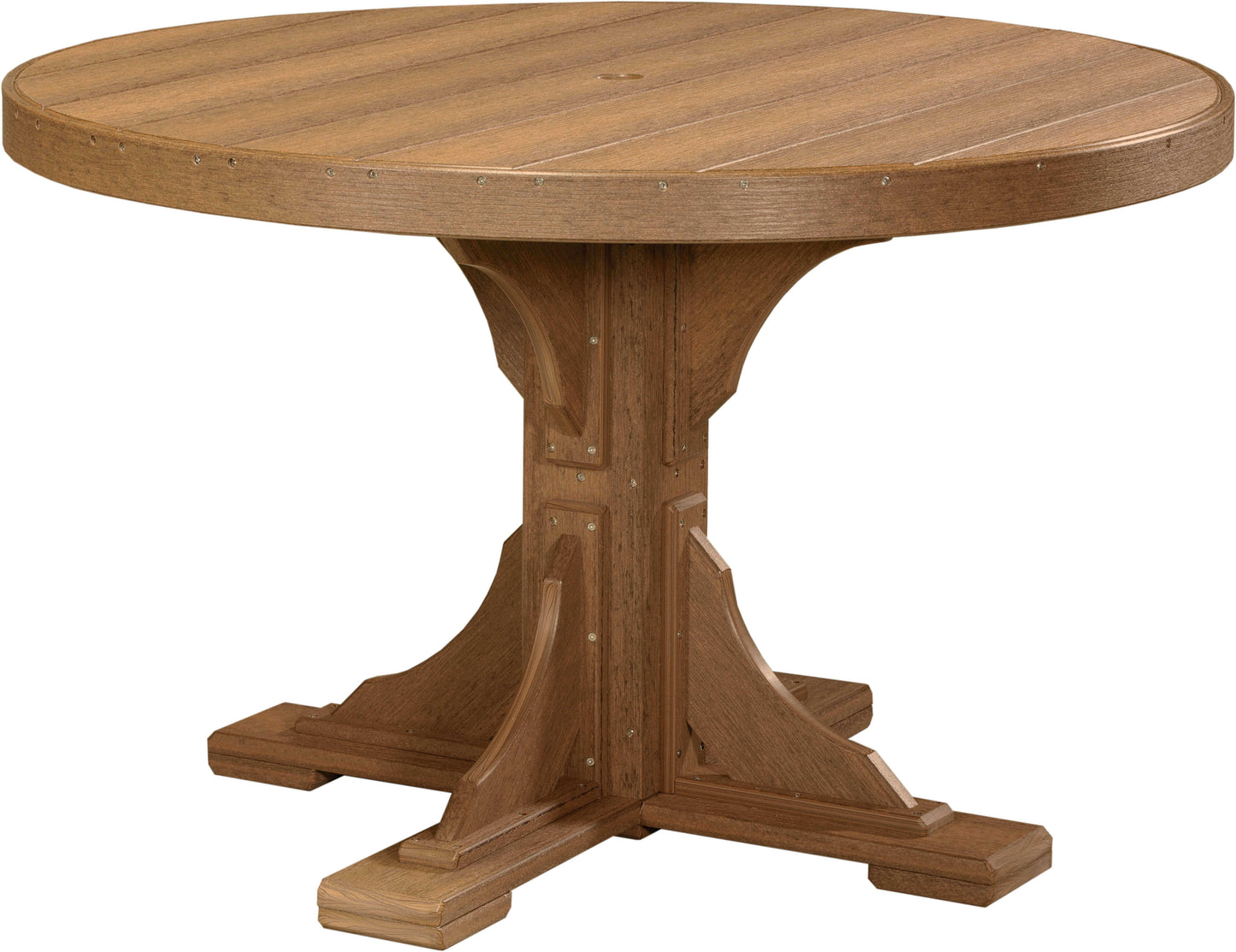LuxCraft 4' Round Outdoor Dining Table features umbrella hole for added shade and variety of color options