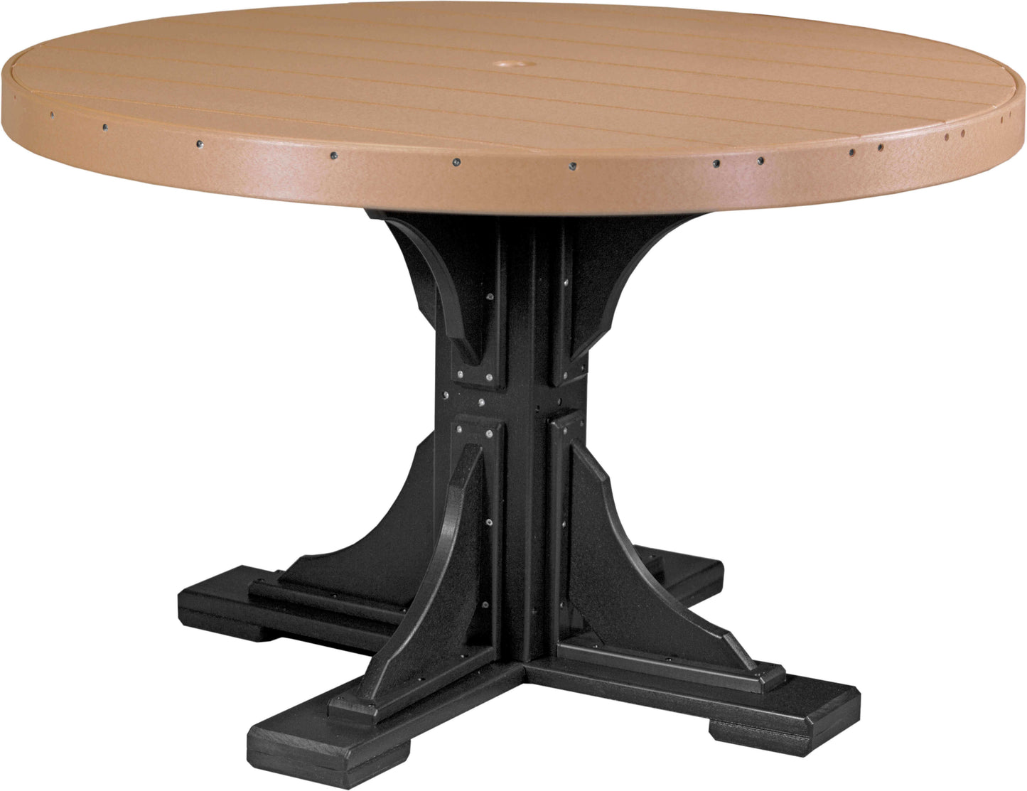 LuxCraft 4' Round Outdoor Dining Table features umbrella hole for added shade and variety of color options
