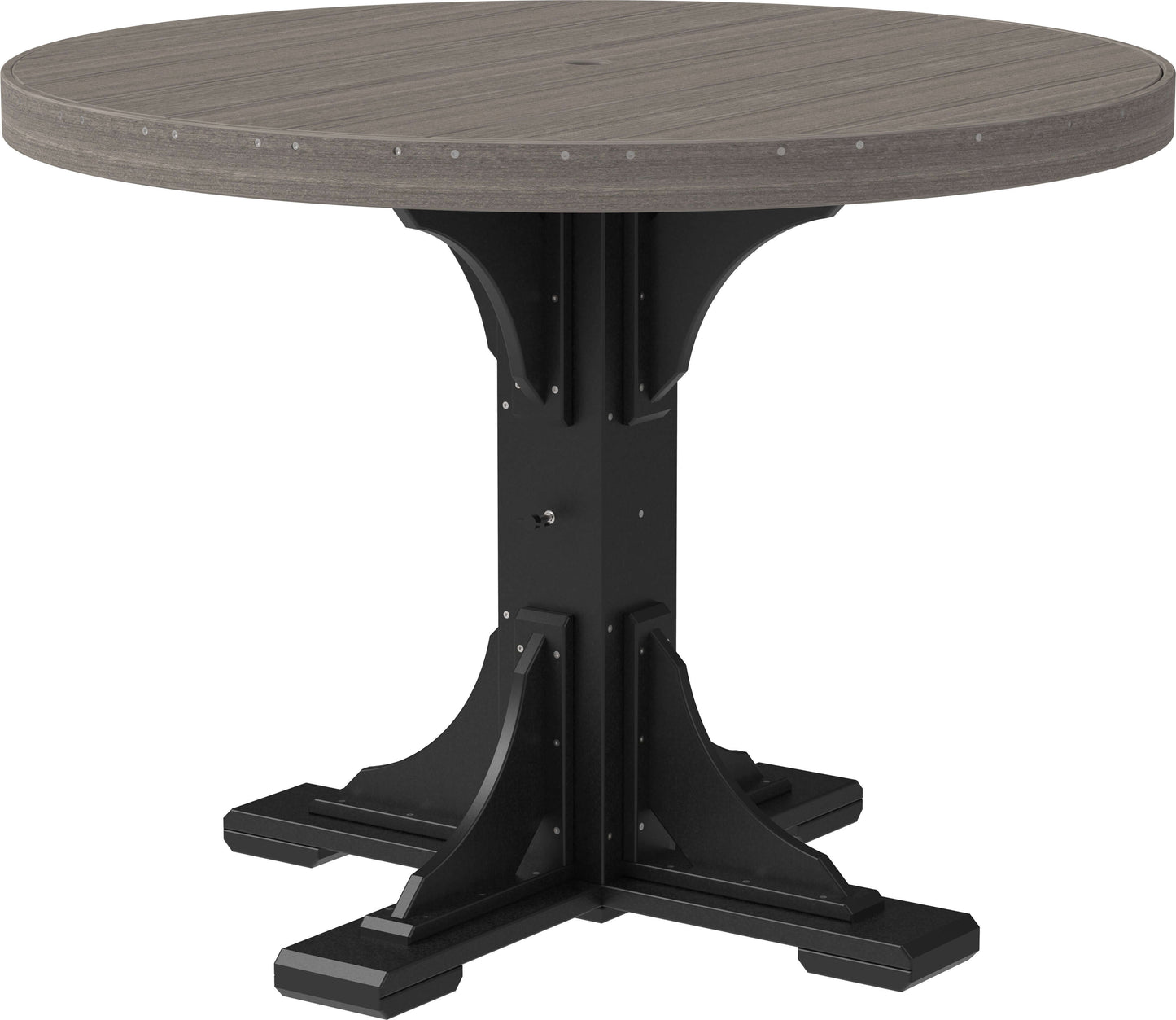 LuxCraft 4' Round Outdoor Dining Table features umbrella hole for added shade and variety of color options