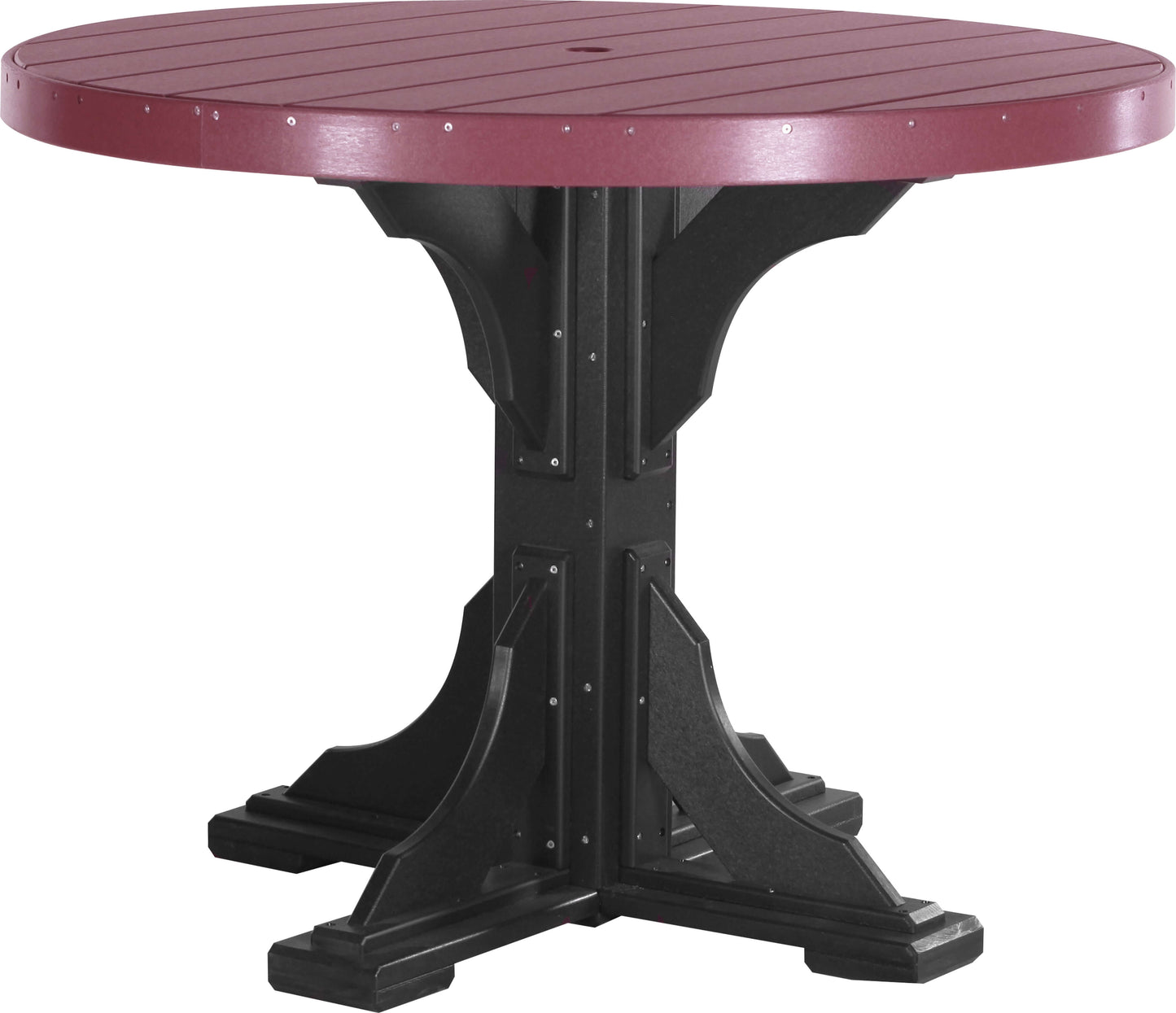 LuxCraft 4' Round Outdoor Dining Table features umbrella hole for added shade and variety of color options