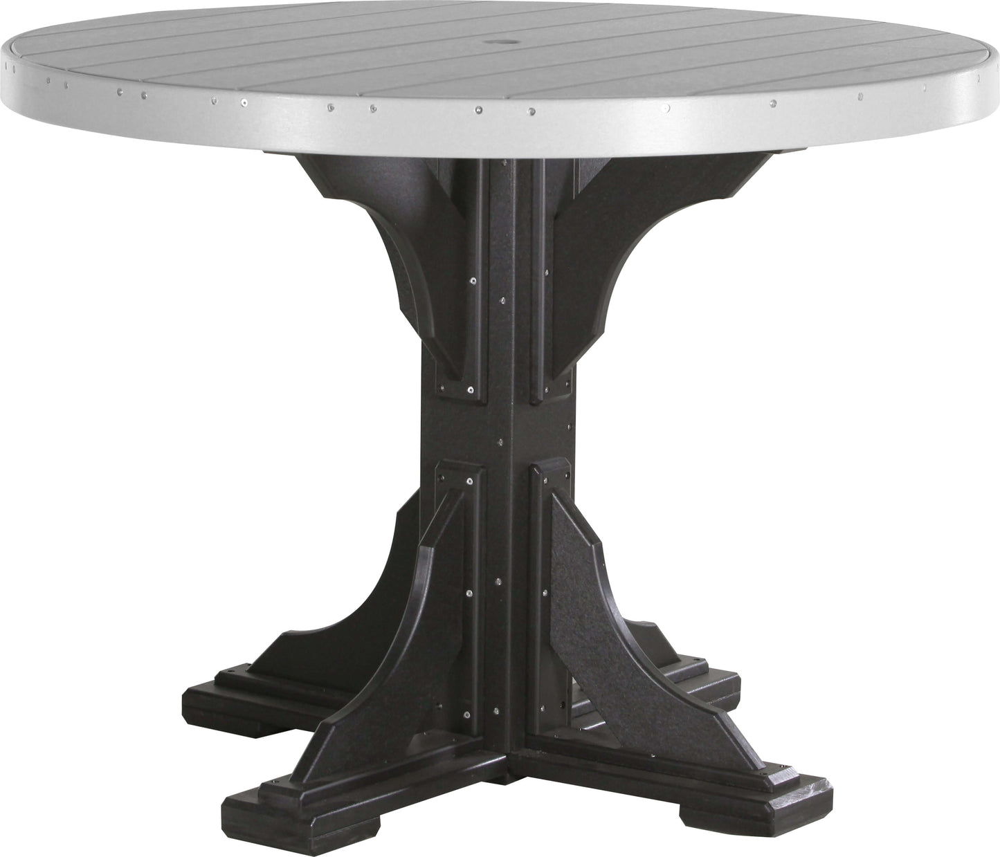 LuxCraft 4' Round Outdoor Dining Table features umbrella hole for added shade and variety of color options