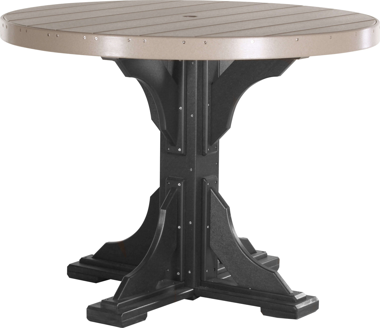 LuxCraft 4' Round Outdoor Dining Table features umbrella hole for added shade and variety of color options