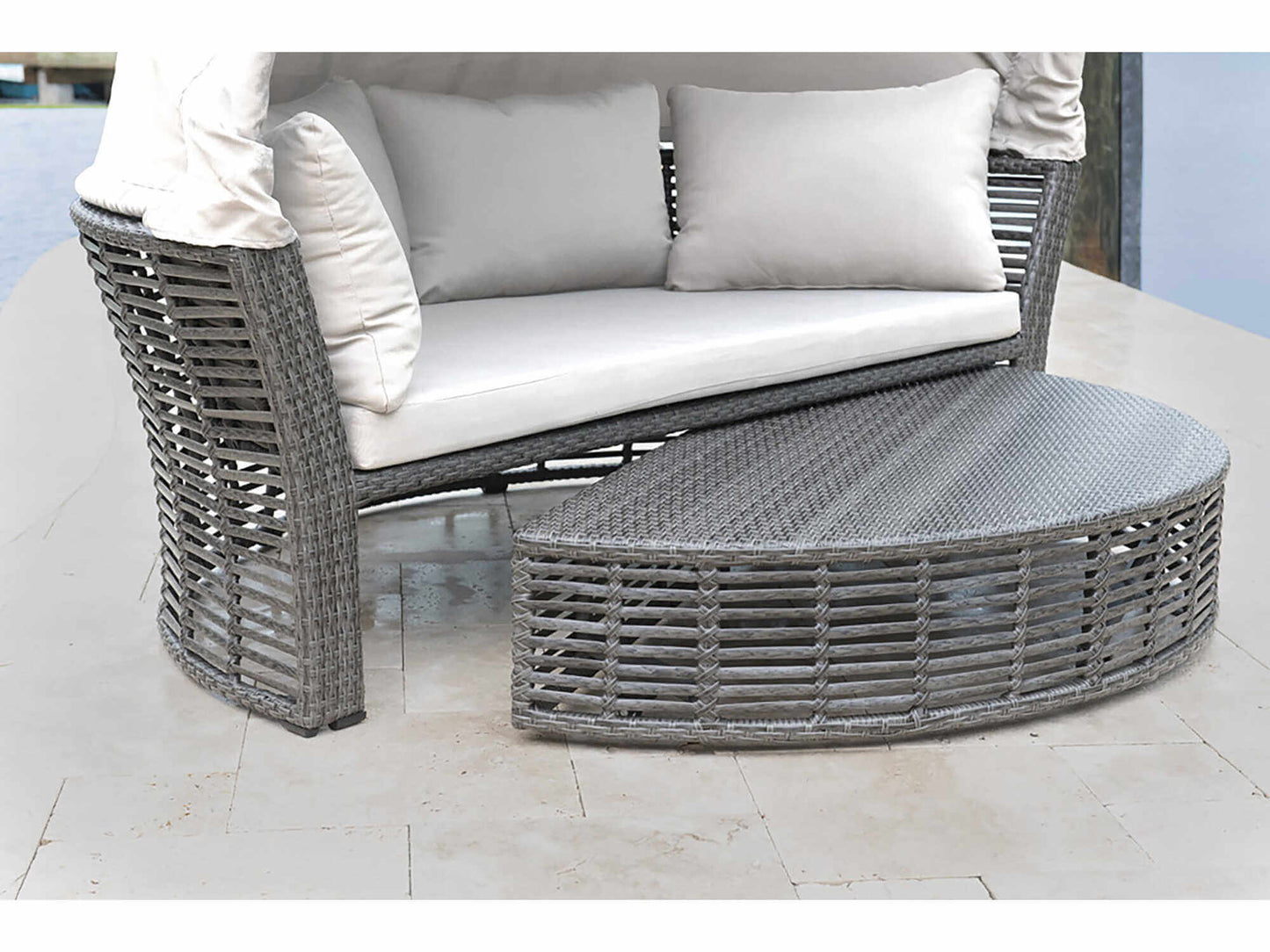 Panama Jack outdoor daybed with canopy and cushions made from high quality woven fiber