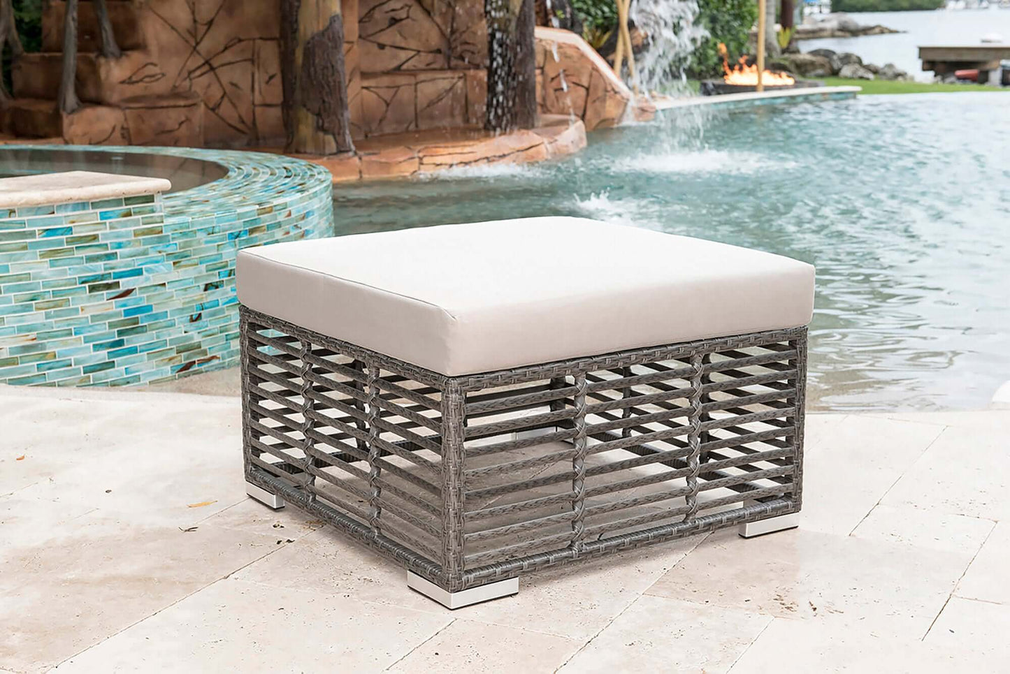 Panama Jack UV and weather-resistant outdoor ottoman with cushion