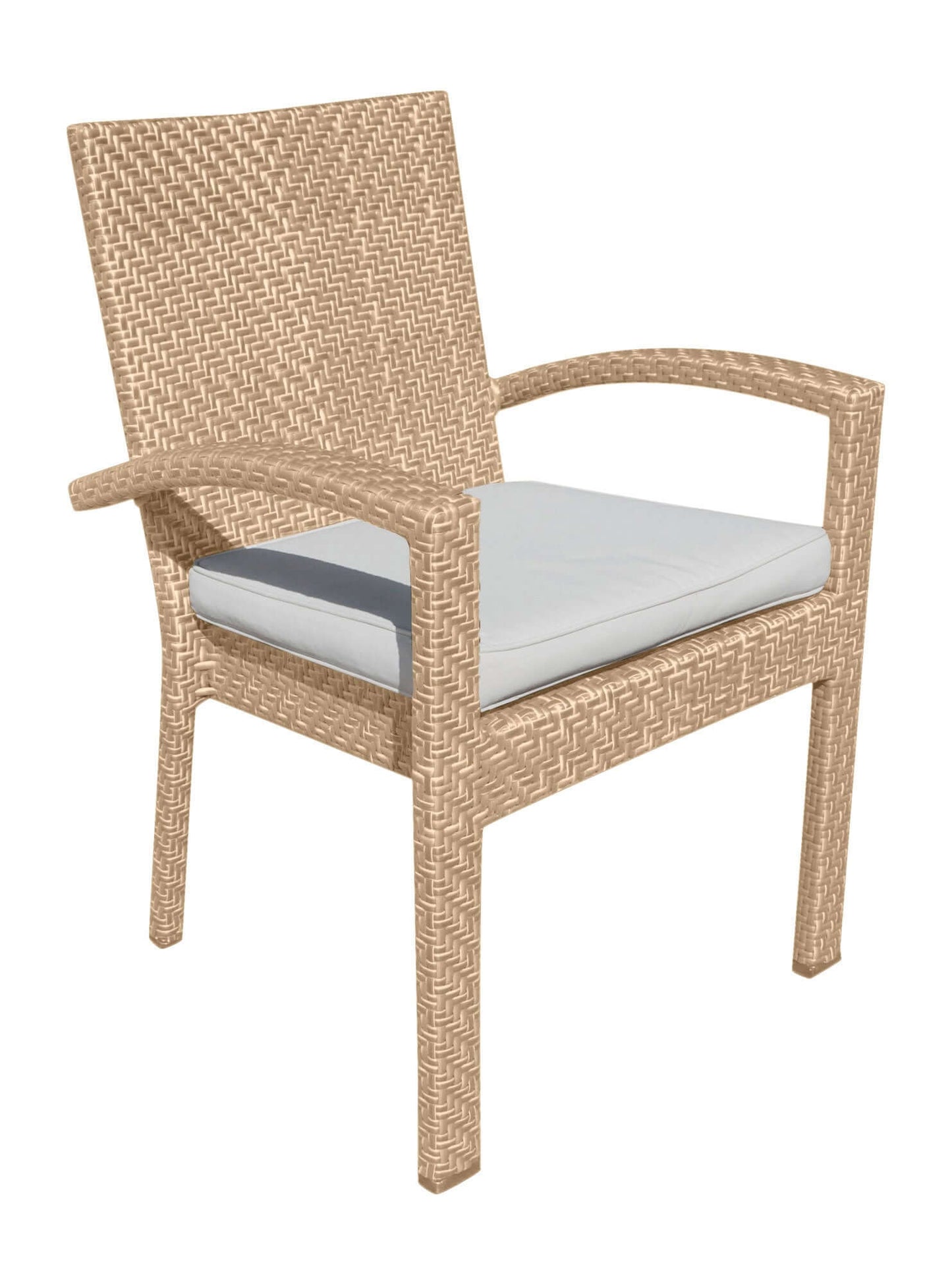 Panama Jack outdoor dining armchair that's crafted with aluminum frames and commercial quality fiber weaving with cushion