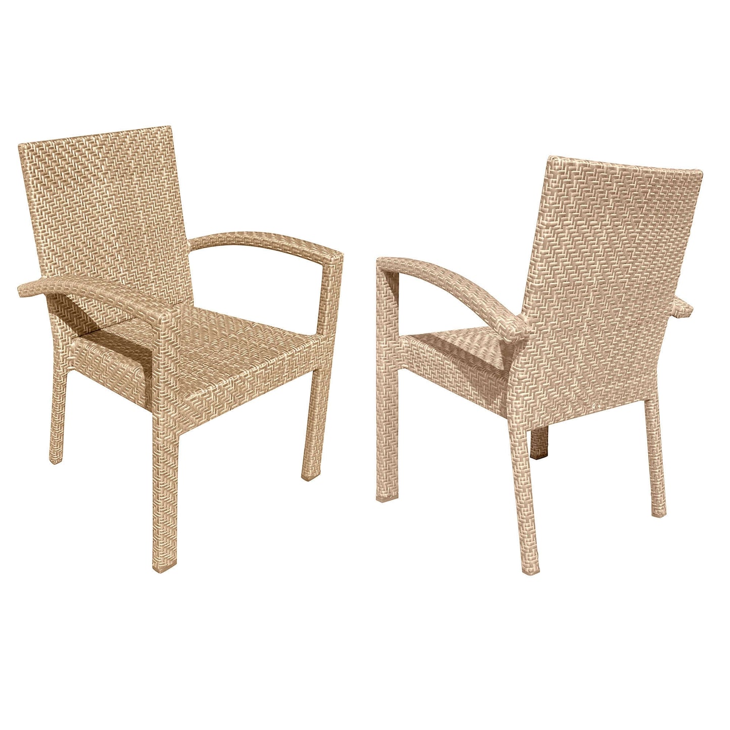 Panama Jack outdoor dining armchairs that's crafted with aluminum frames and commercial quality fiber weaving with cushion