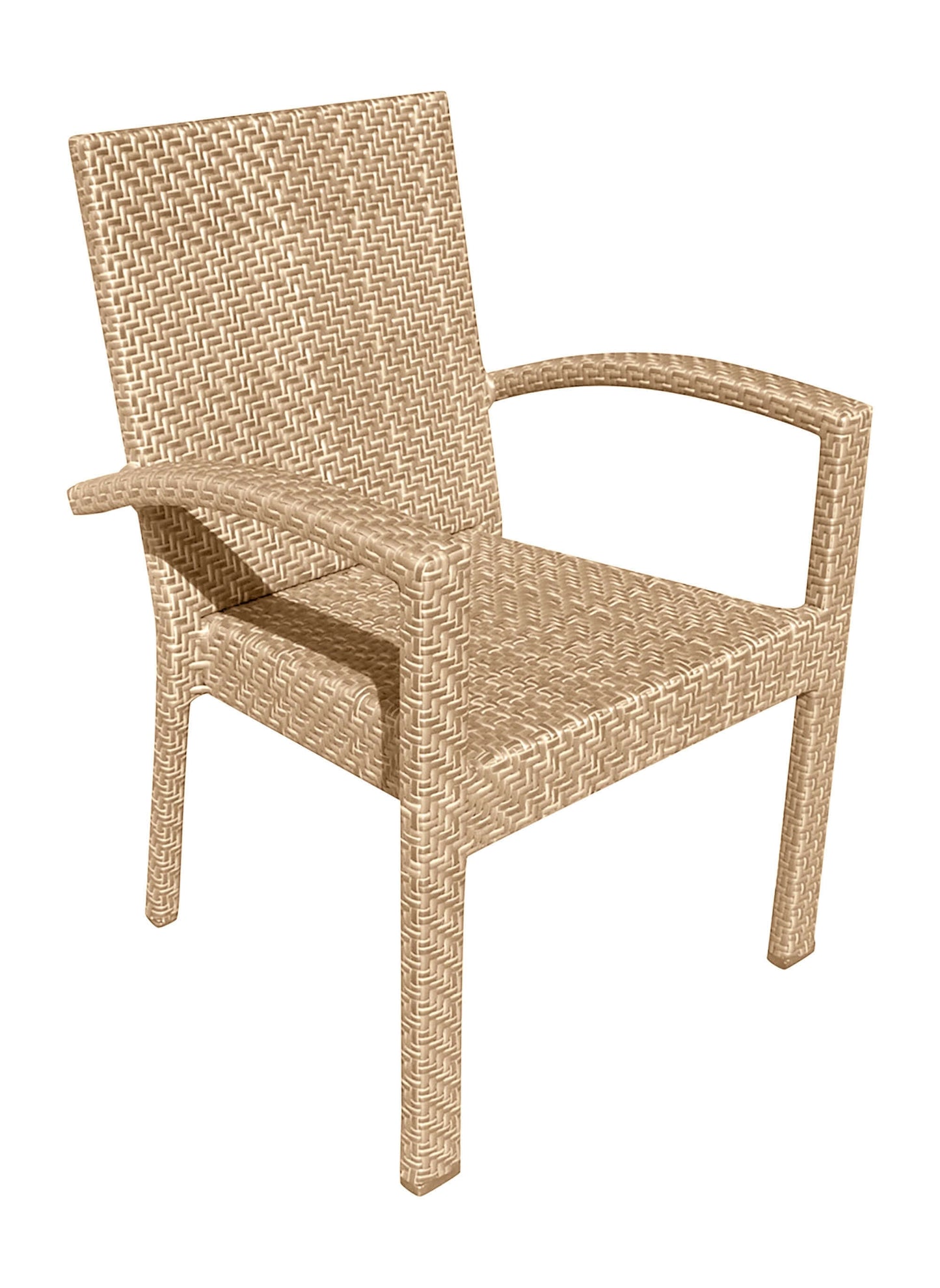 Panama Jack outdoor dining armchair that's crafted with aluminum frames and commercial quality fiber weaving with cushion