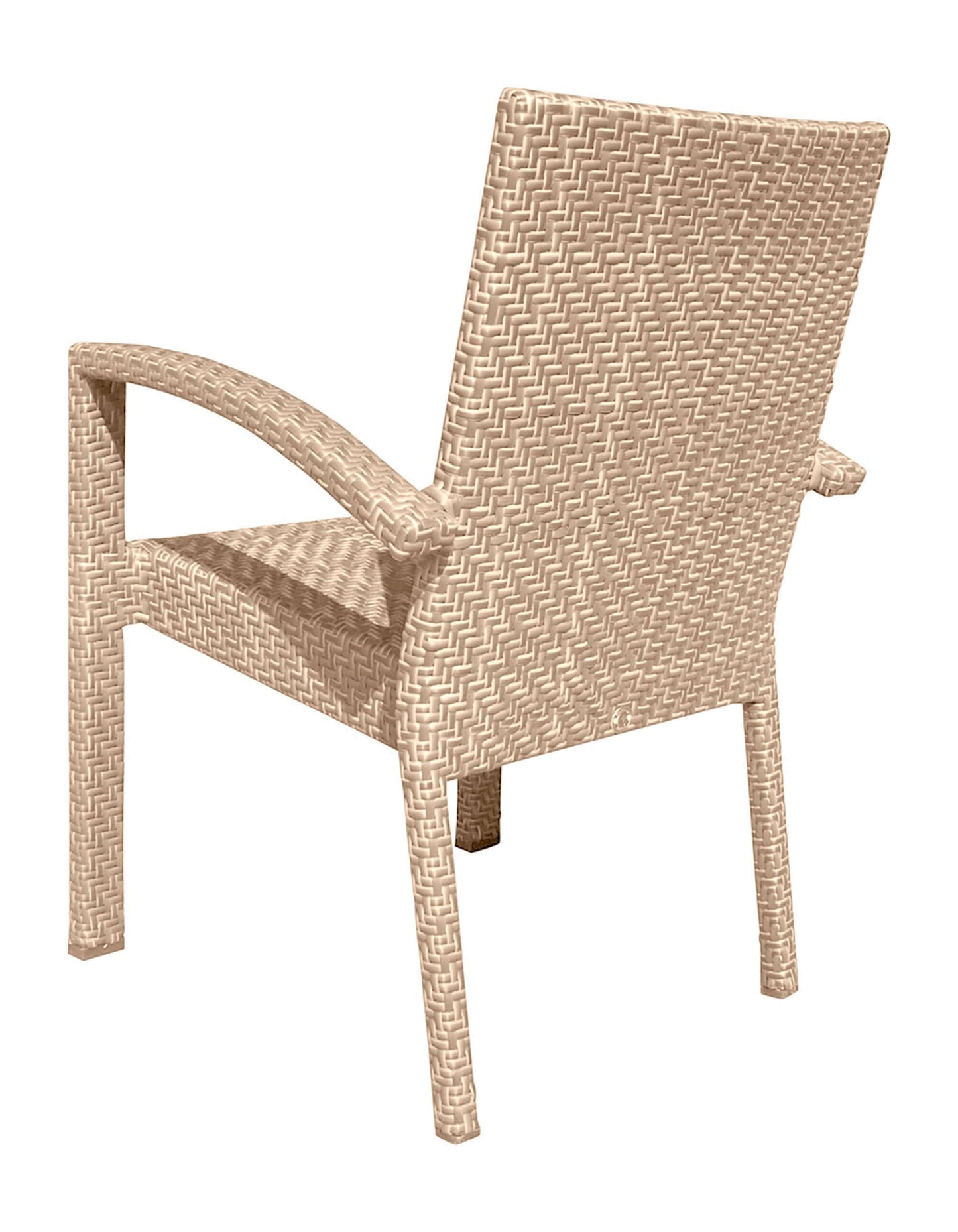 Panama Jack outdoor dining armchair that's crafted with aluminum frames and commercial quality fiber weaving with cushion