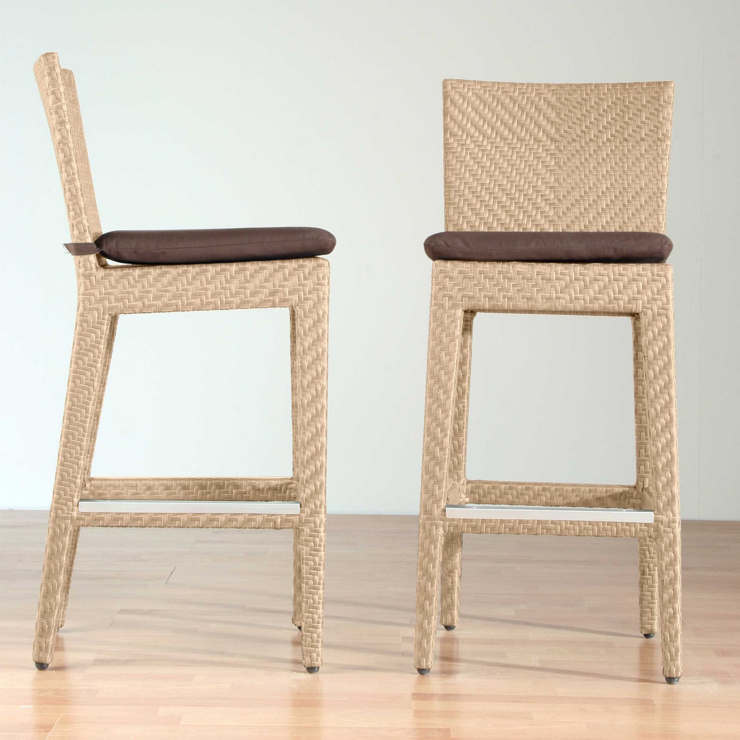 Panama Jack outdoor barstool crafted with aluminum frames and commercial quality fiber weaving with cushion