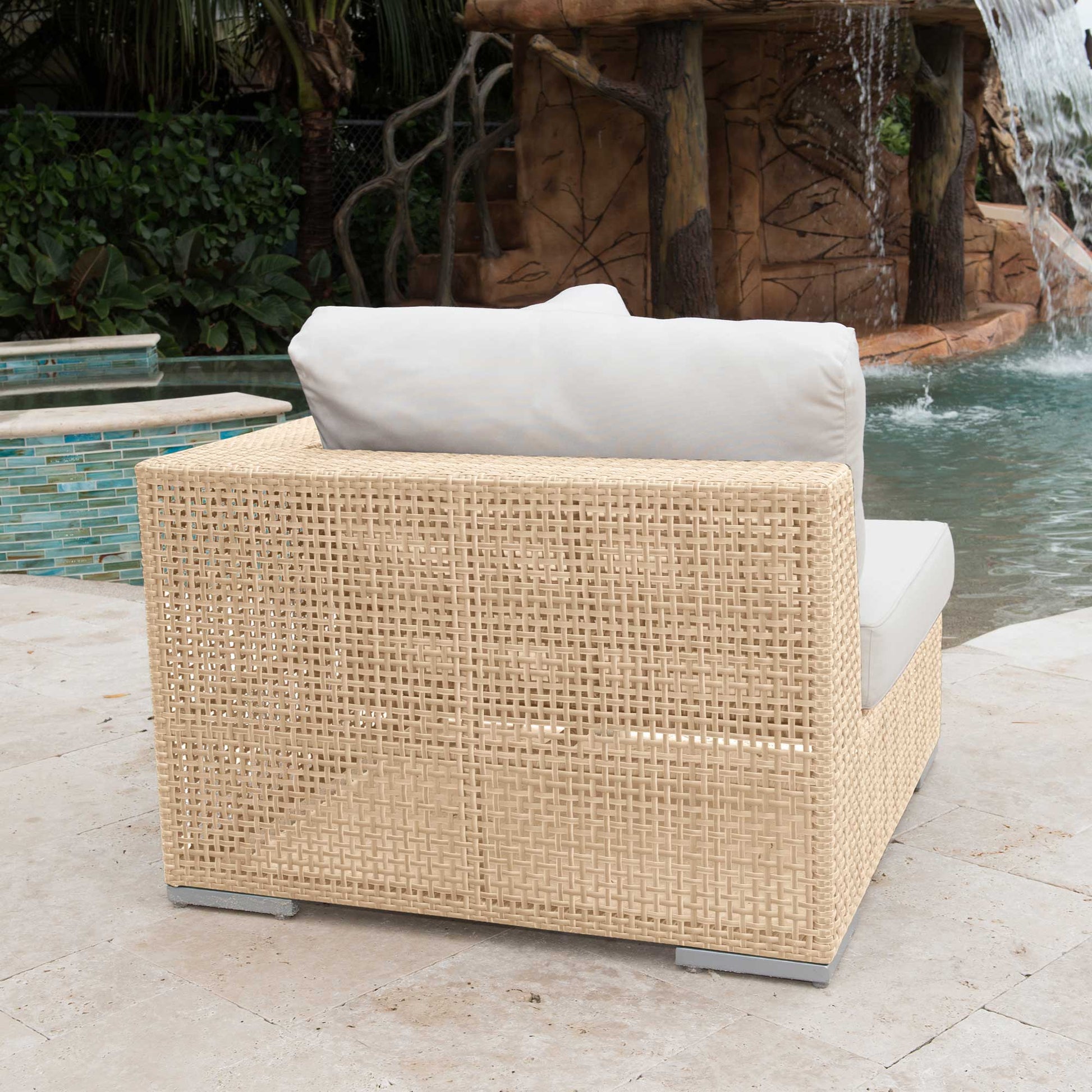 Panama Jack outdoor modular armless chair crafted with aluminum frames and commercial quality fiber weaving