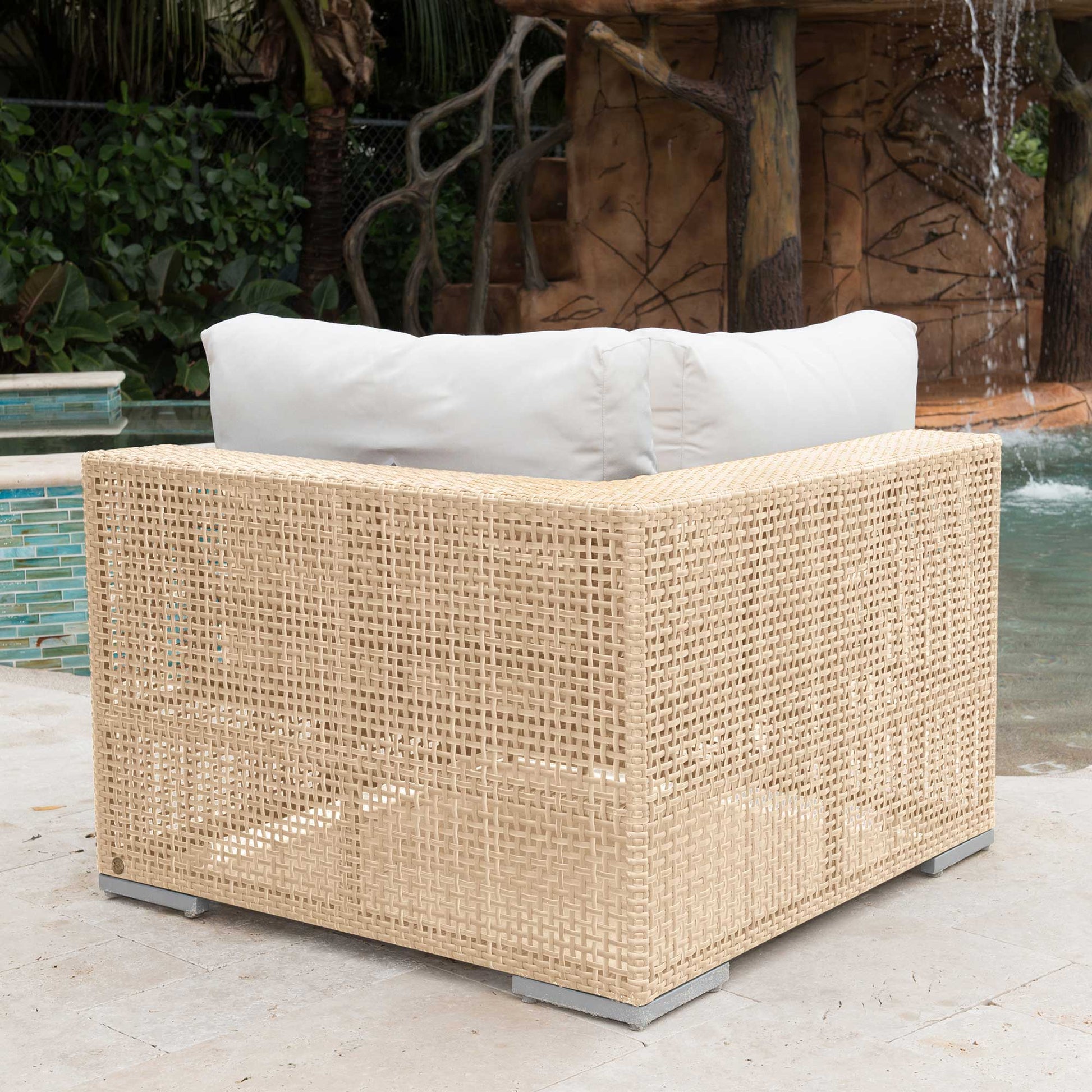 Panama Jack outdoor modular corner crafted with aluminum frames and commercial quality fiber weaving