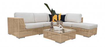Panama Jack 6-piece outdoor sectional set crafted with aluminum frames and commercial quality fiber weaving