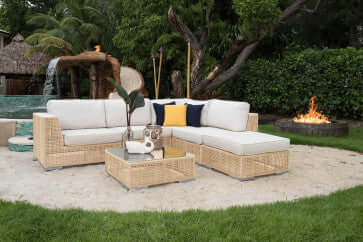 Panama Jack 6-piece outdoor sectional set crafted with aluminum frames and commercial quality fiber weaving