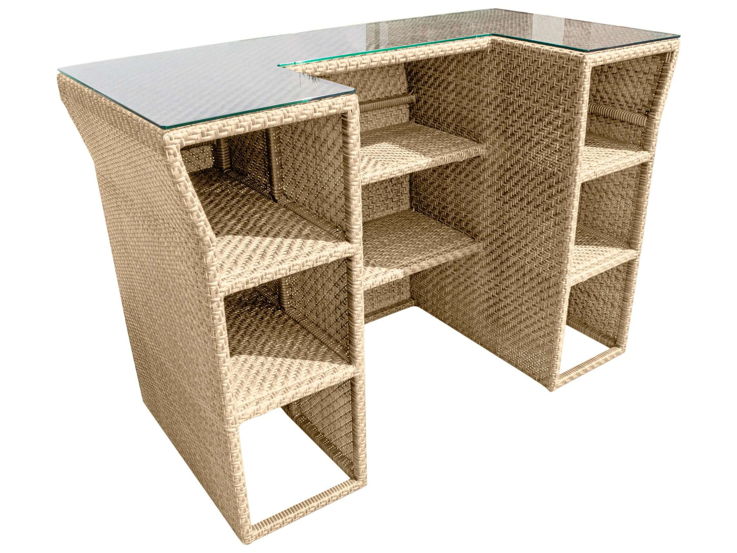 Panama Jack outdoor bar includes tempered glass that's crafted with aluminum frames and commercial quality fiber weaving