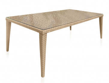 Panama Jack outdoor rectangular table with tempered glass crafted with aluminum frames and commercial quality fiber weaving