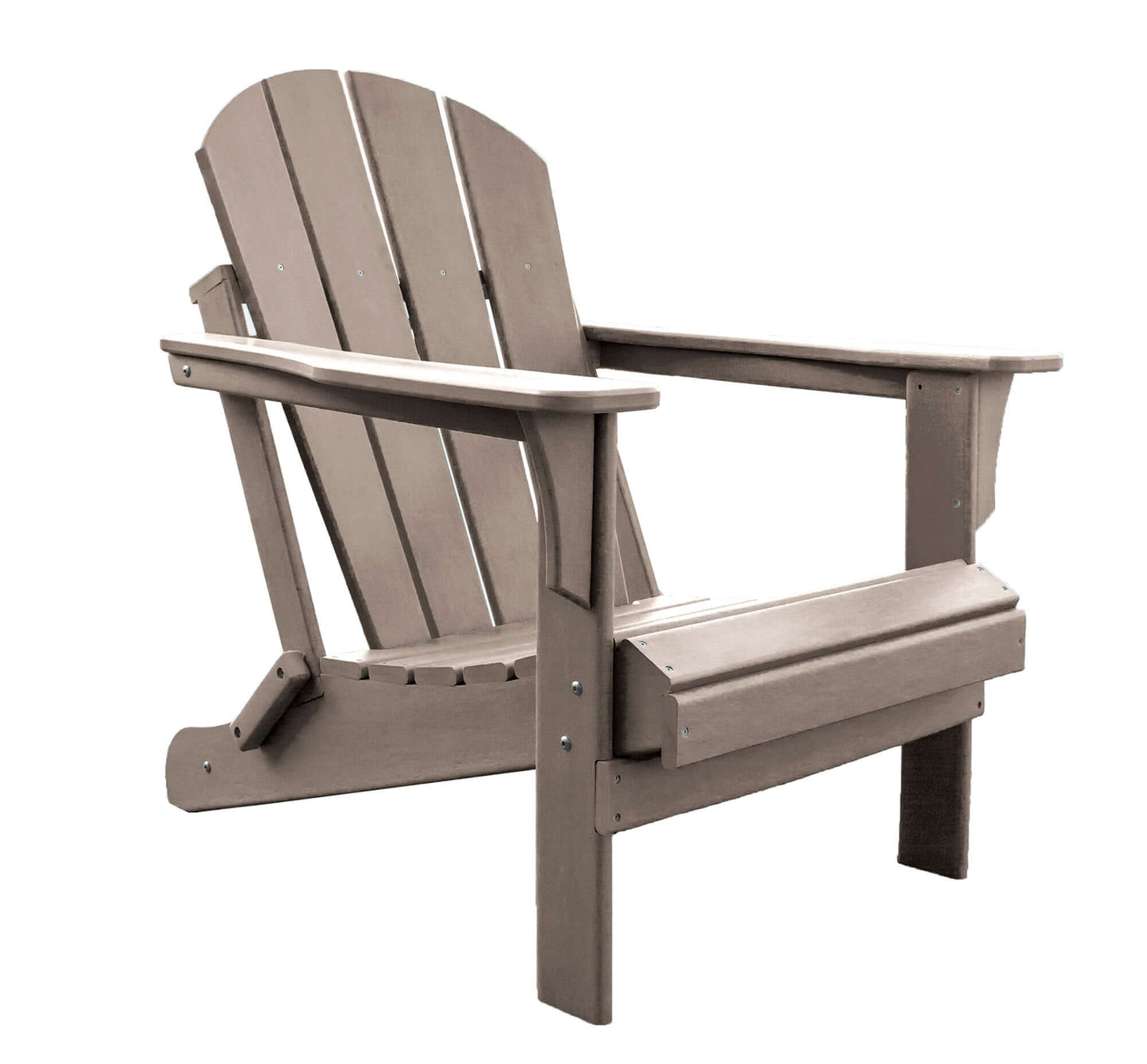 Panama Jack Taupe weather-resistant Poly-resin folding Adirondack chair with stainless steel hardware.